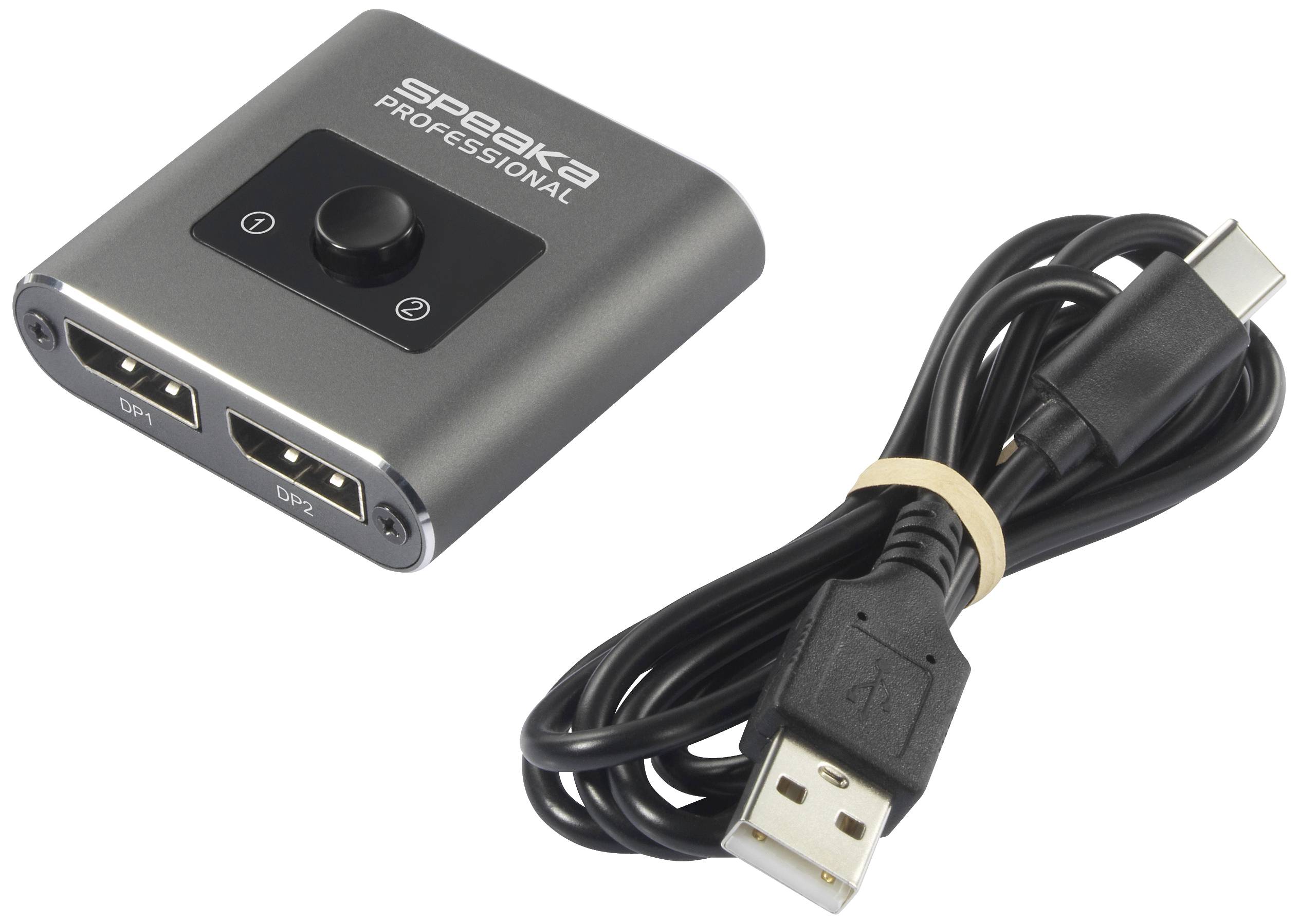 SpeaKa Professional SP-BDS-250 2 Port DisplayPort-Switch UHD 8K @ 60 Hz, UHD 4K @ 120Hz