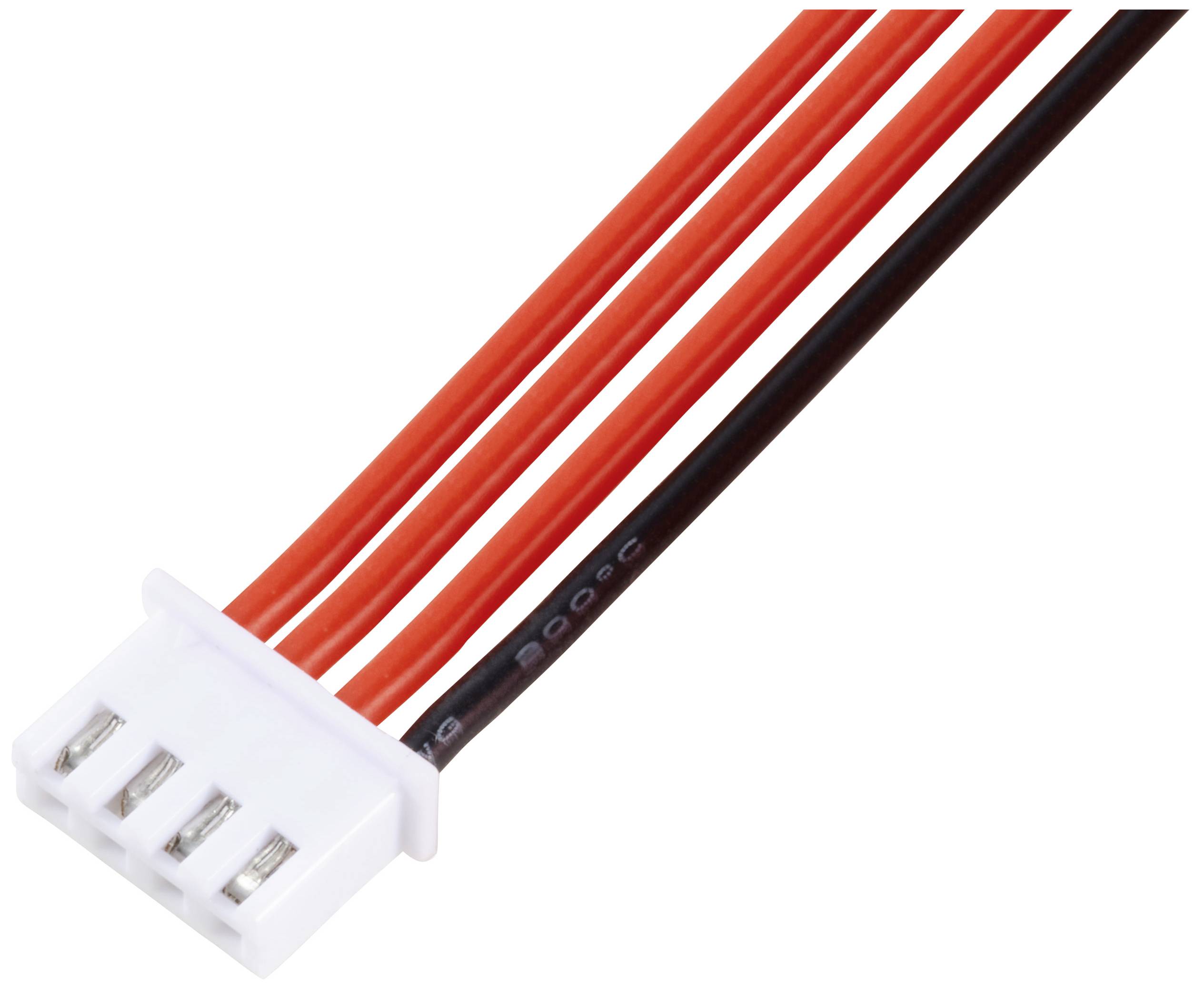 Ein 4-poliger Stecker mit drei roten und einem schwarzen Kabel. Dient zur Strom- oder Datenübertragung in elektrischen Geräten.