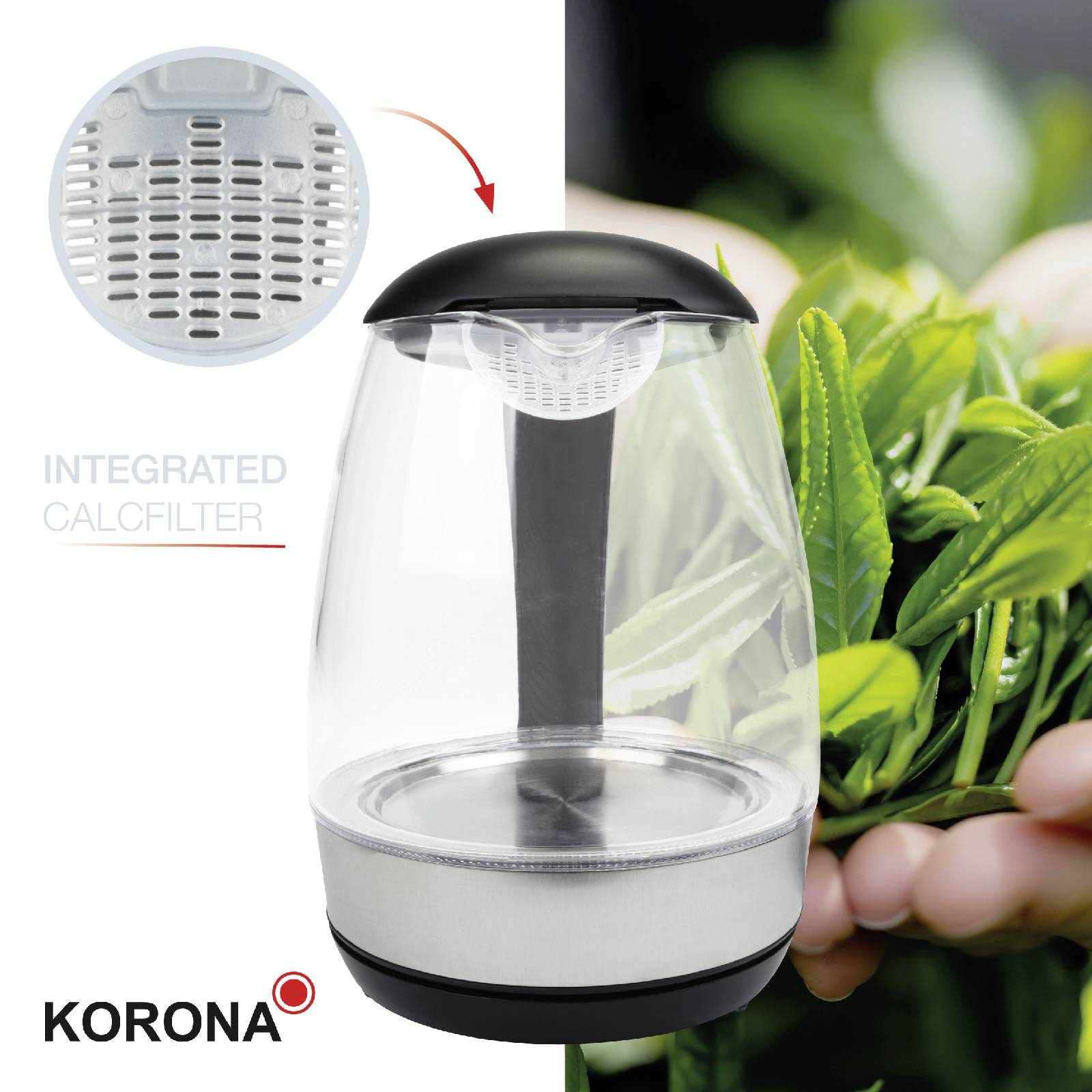 Korona Wasserkocher Schwarz, Edelstahl Fassungsvermögen: 1.2l