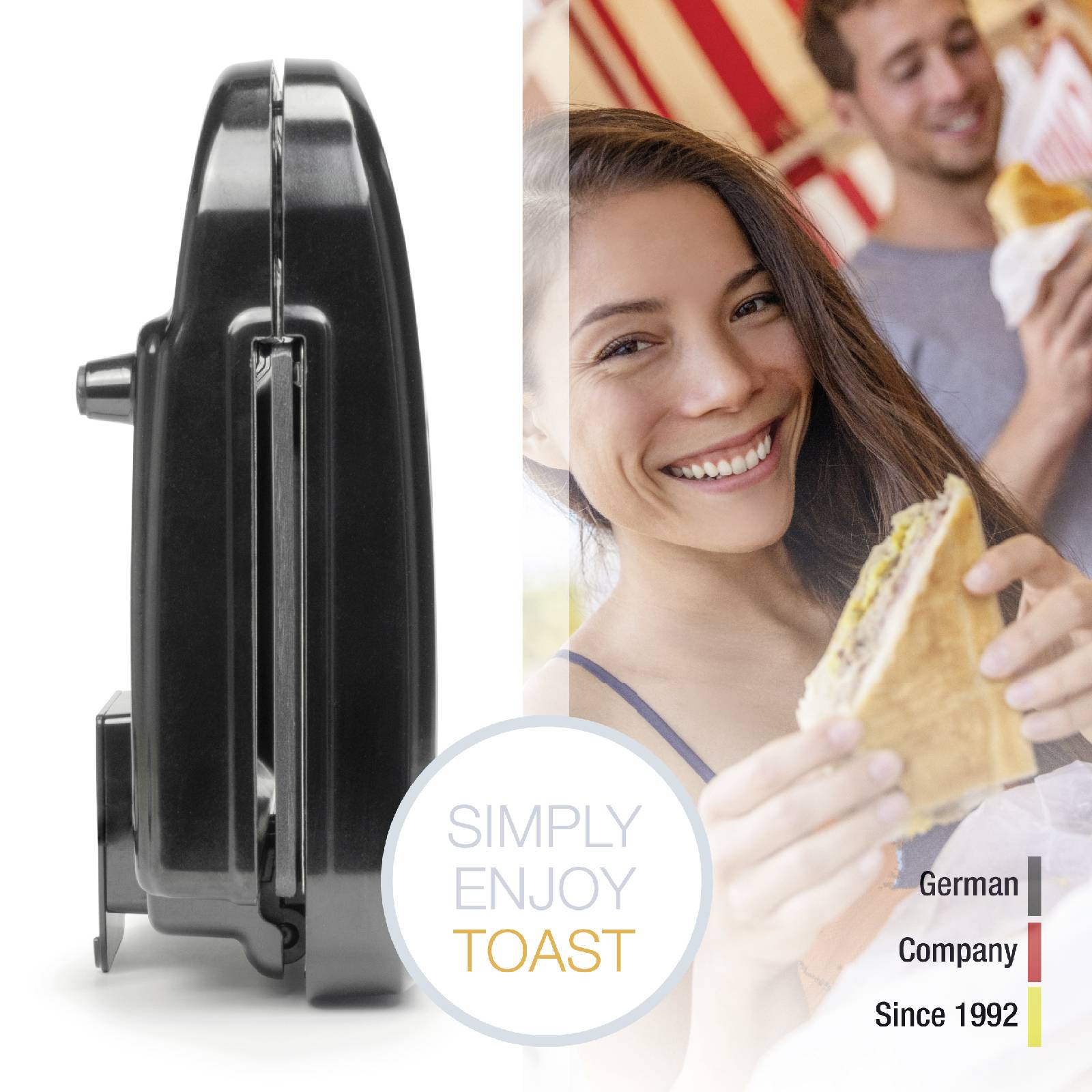 Korona XXL Sandwichmaker Antihaftbeschichtung, Überhitzungsschutz, Automatische Temperaturanpassung, Kontrollleuchte Schwarz