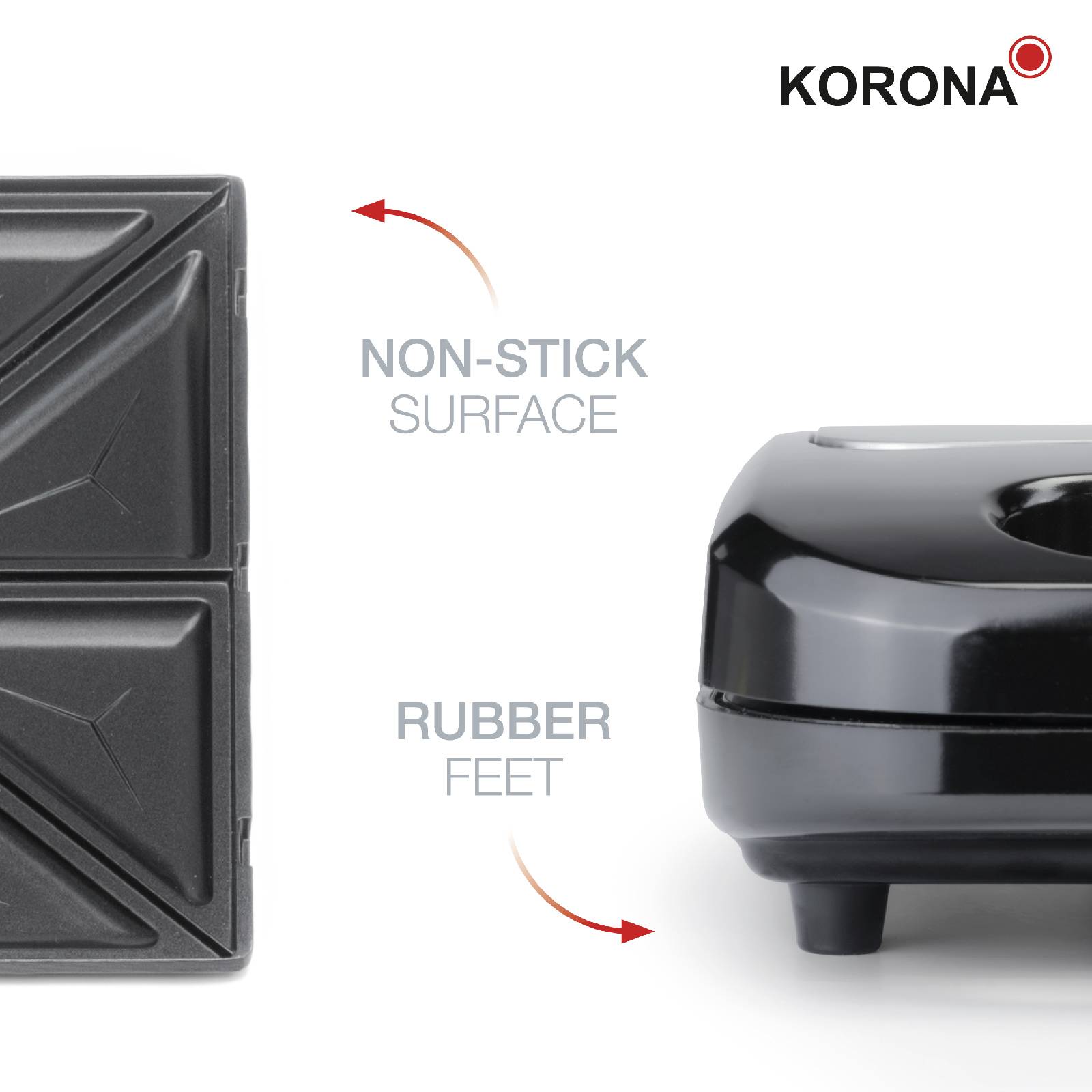 Korona XXL Sandwichmaker Antihaftbeschichtung, Überhitzungsschutz, Automatische Temperaturanpassung, Kontrollleuchte Schwarz