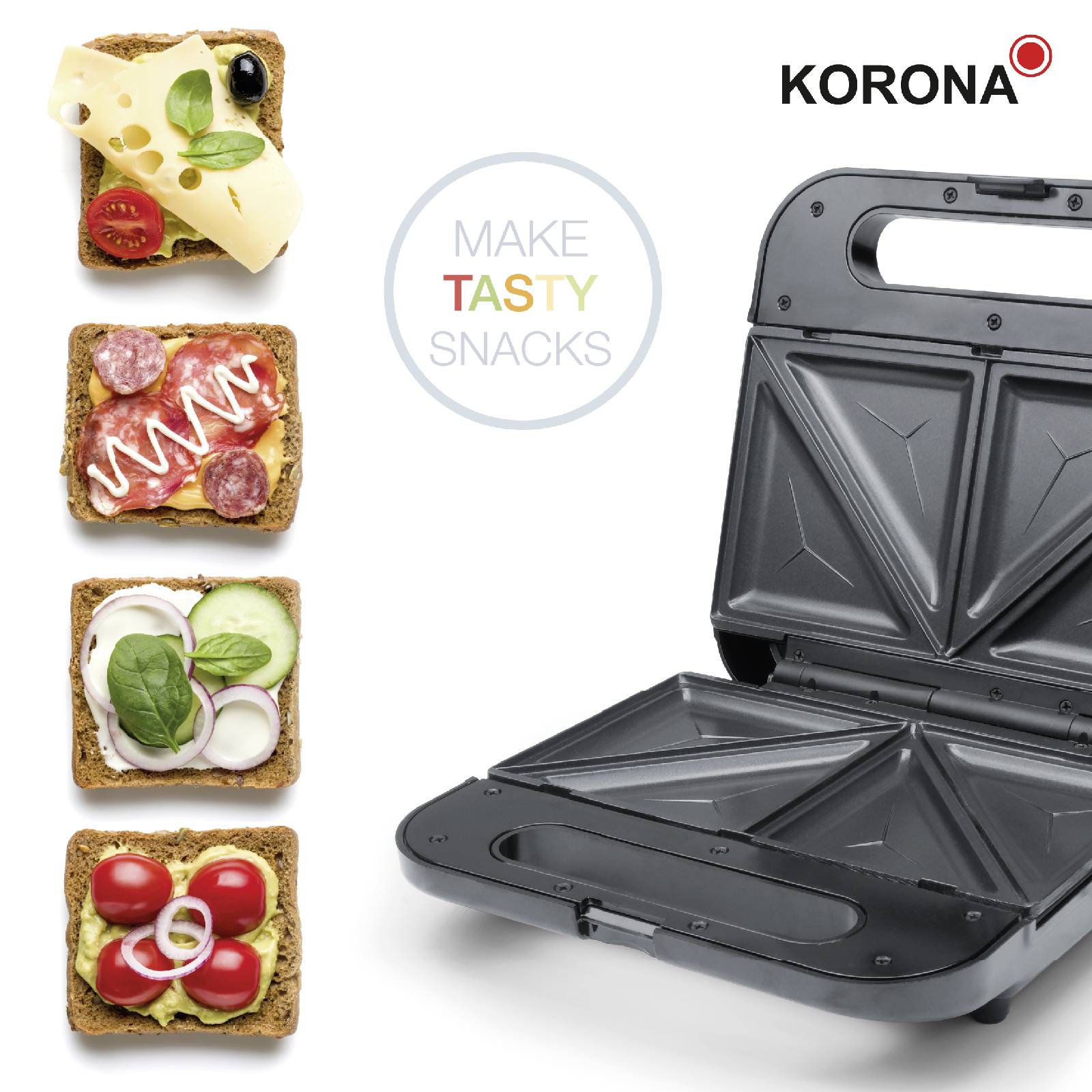 Korona XXL Sandwichmaker Antihaftbeschichtung, Überhitzungsschutz, Automatische Temperaturanpassung, Kontrollleuchte Schwarz