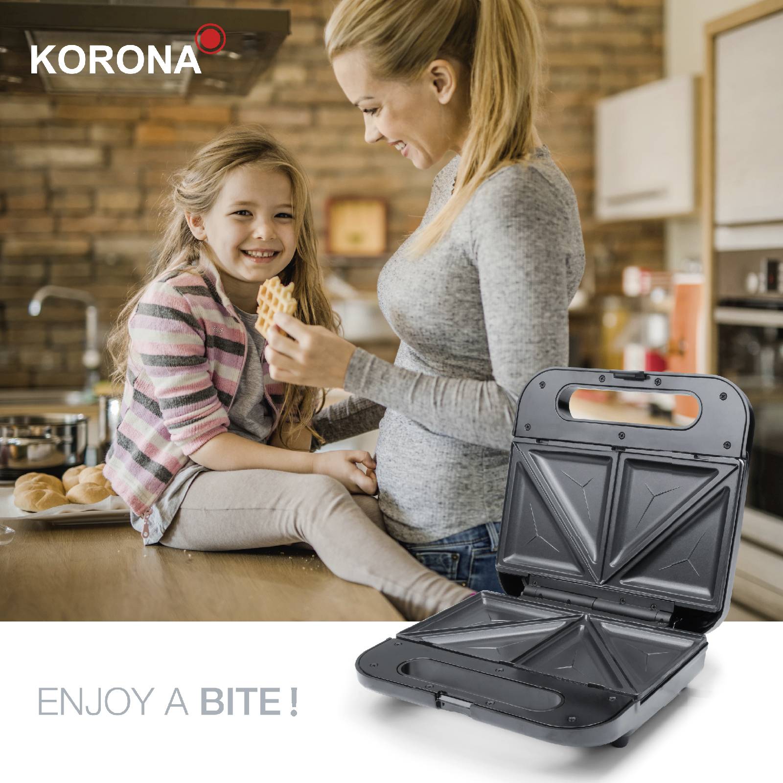 Korona XXL Sandwichmaker Antihaftbeschichtung, Überhitzungsschutz, Automatische Temperaturanpassung, Kontrollleuchte Schwarz