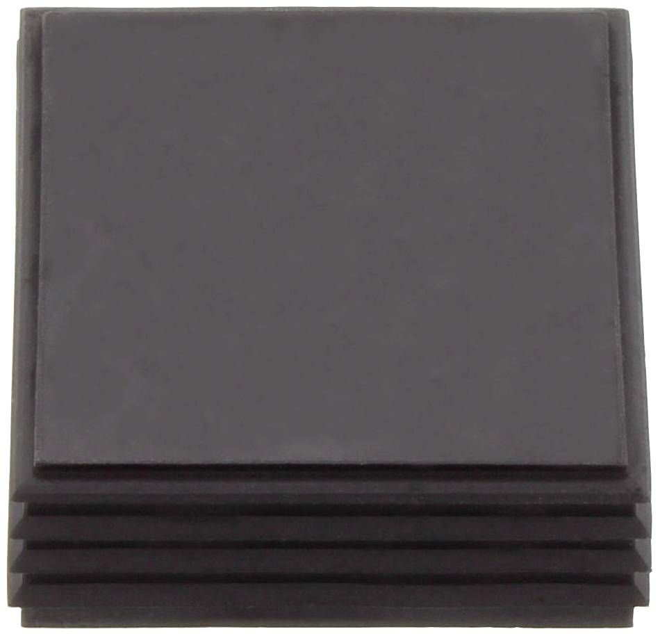 Ein schwarzer, quadratischer Computerchip mit gestapeltem Design von oben gesehen.