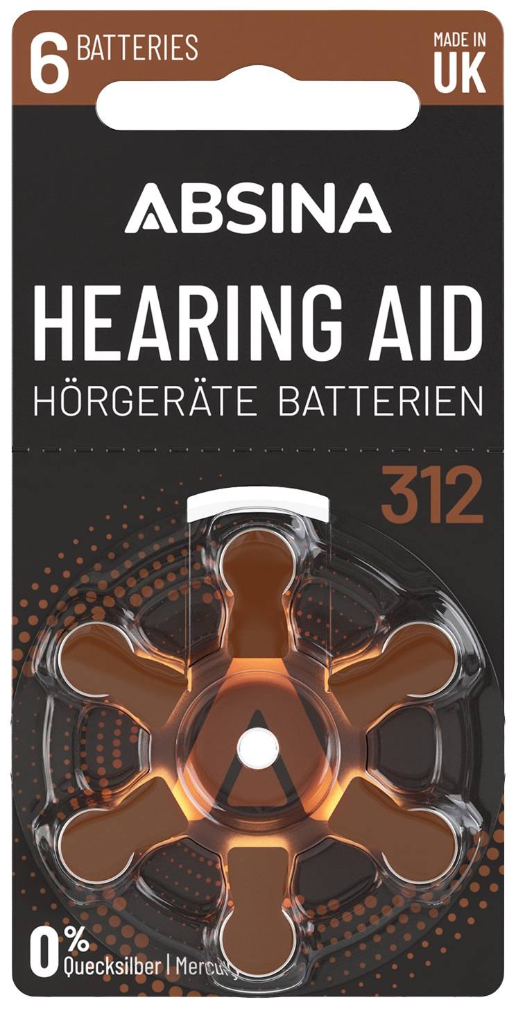 Absina Hörgerätebatterie ZA 312 1.4 V 6 St. Zink-Luft PR41