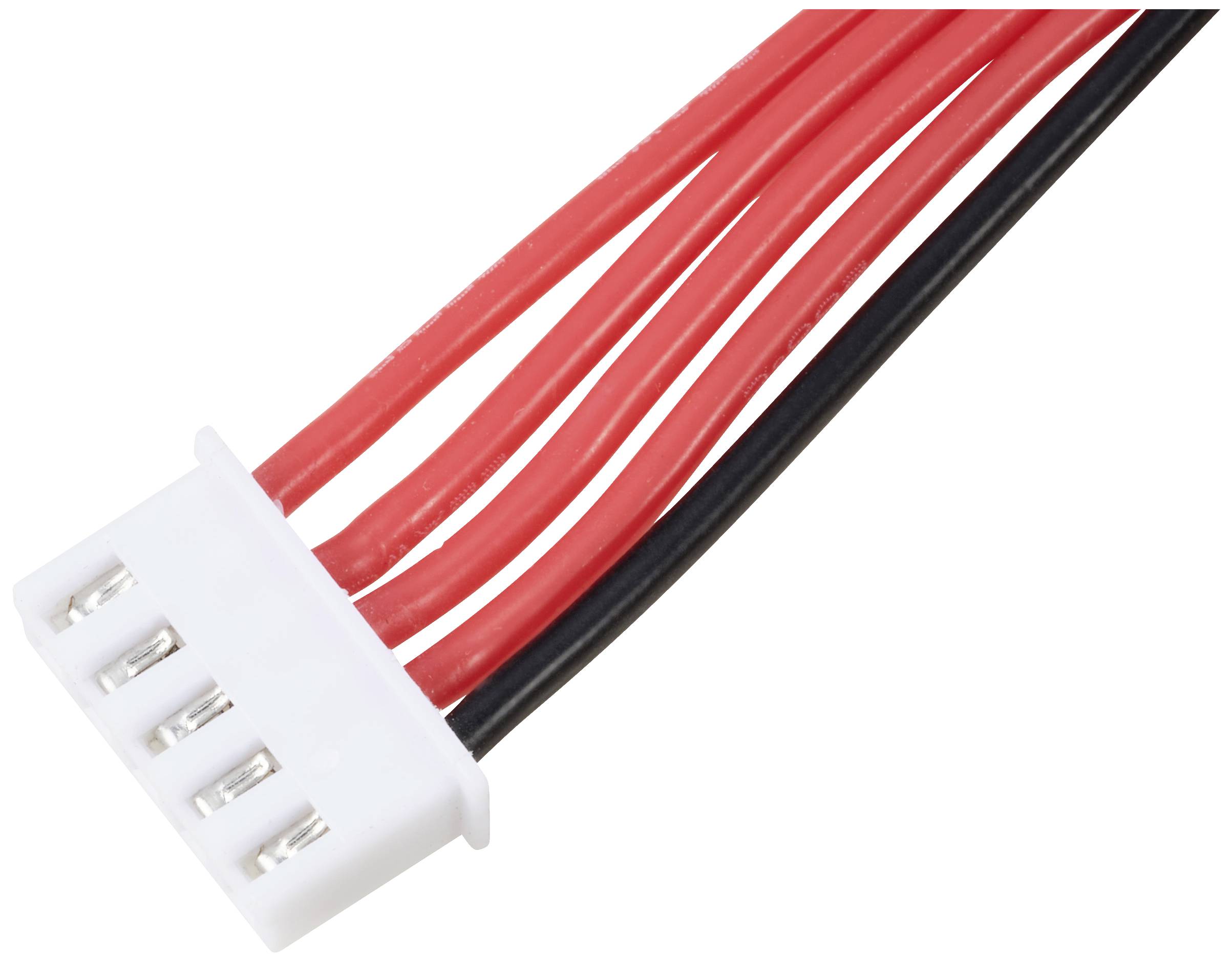 Ein 4-poliger Steckverbinder mit drei roten und einem schwarzen Kabel, häufig verwendet in elektronischen Anwendungen.