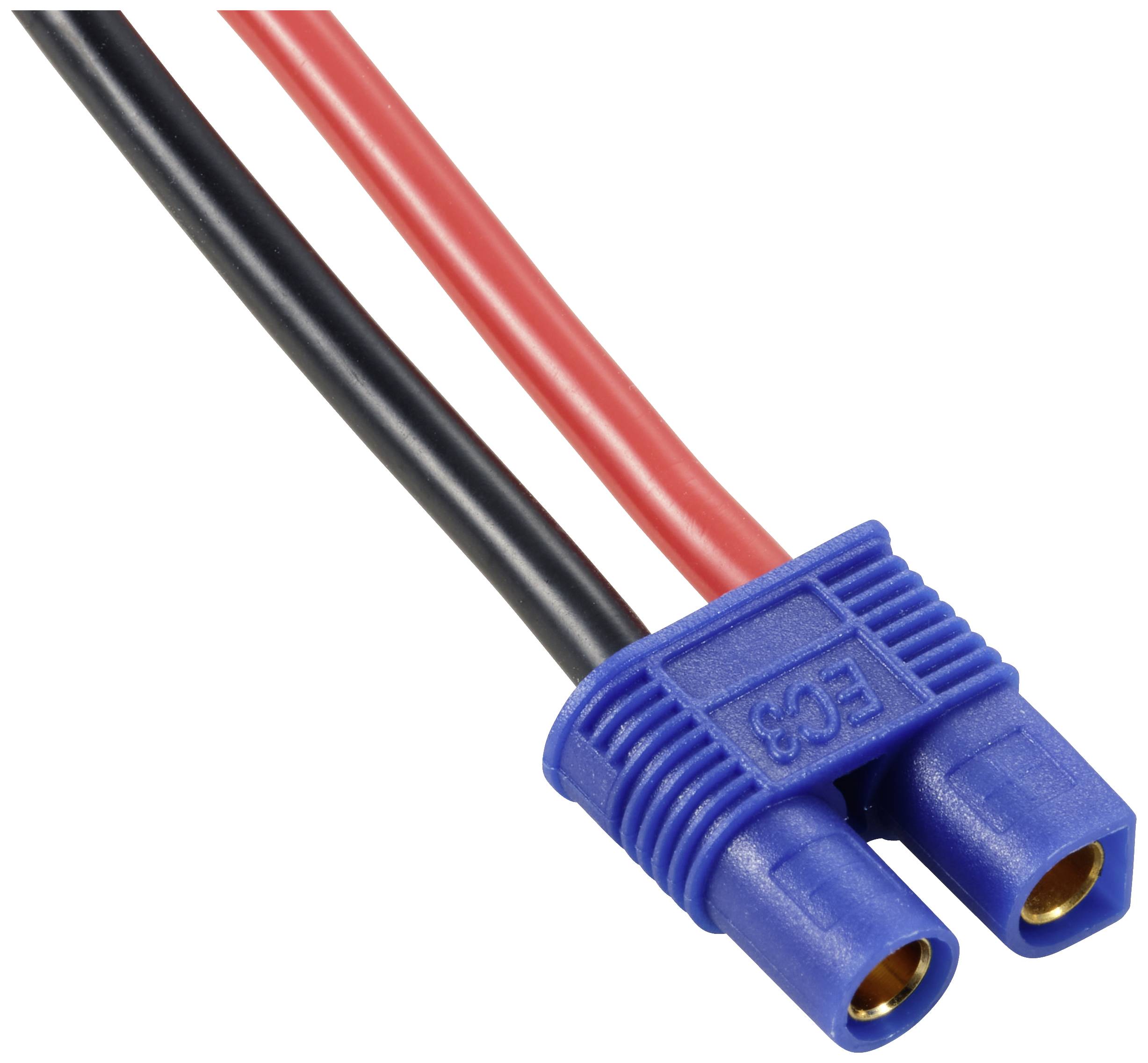 Ein blaues EC3-Steckersystem mit roten und schwarzen Kabeln. Geeignet für ferngesteuerte Modellanwendungen.