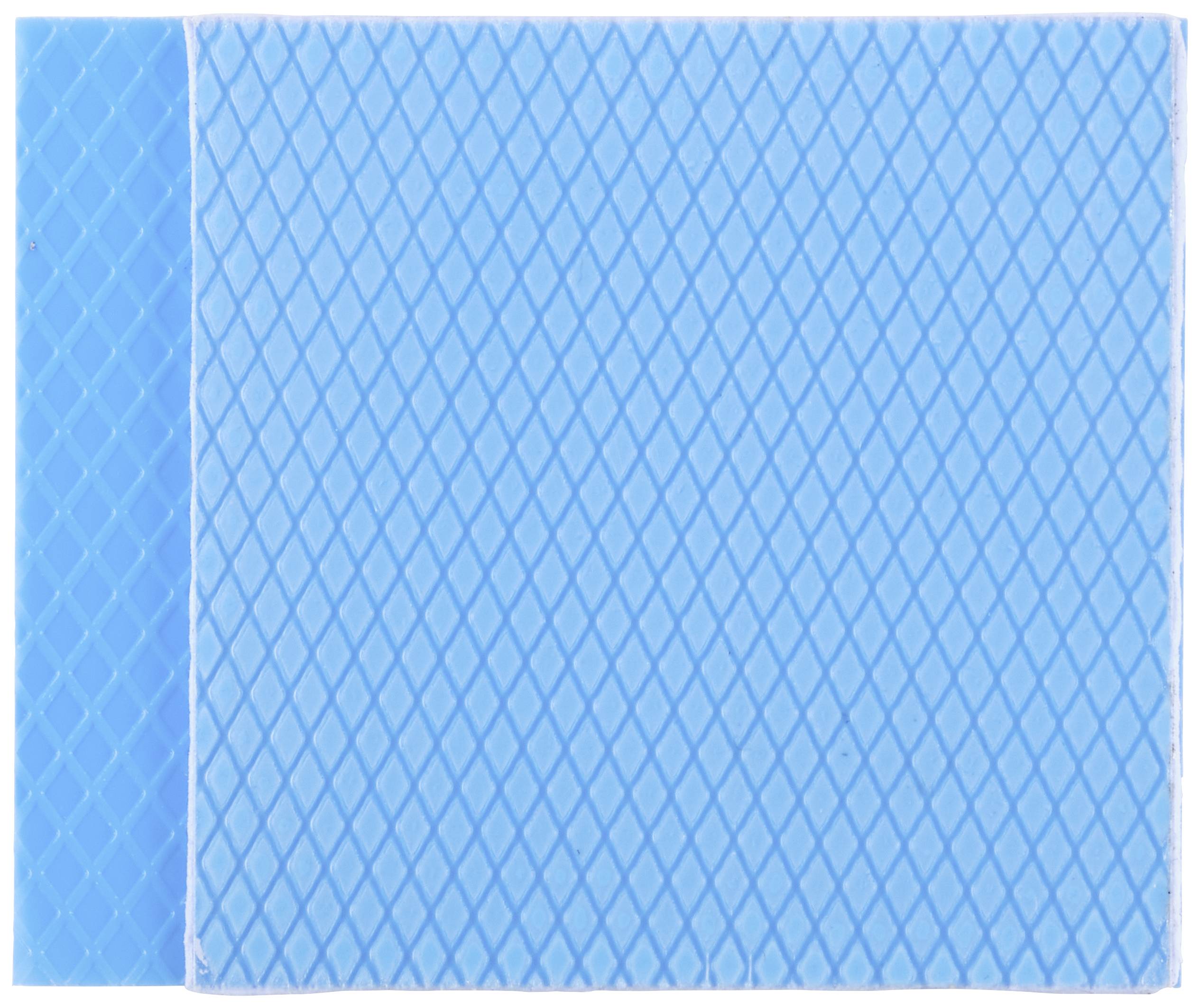 Eine rechteckige blaue Textur mit rautenförmigem Muster, die auf einem hellblauen Hintergrund liegt.