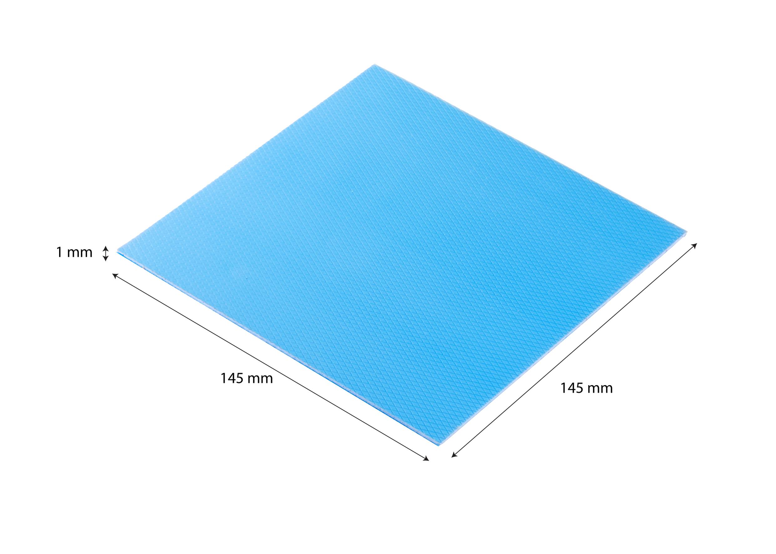 Ein rechteckiges, blaues Stück Filz mit den Maßen 145 mm x 145 mm und einer Dicke von 1 mm.