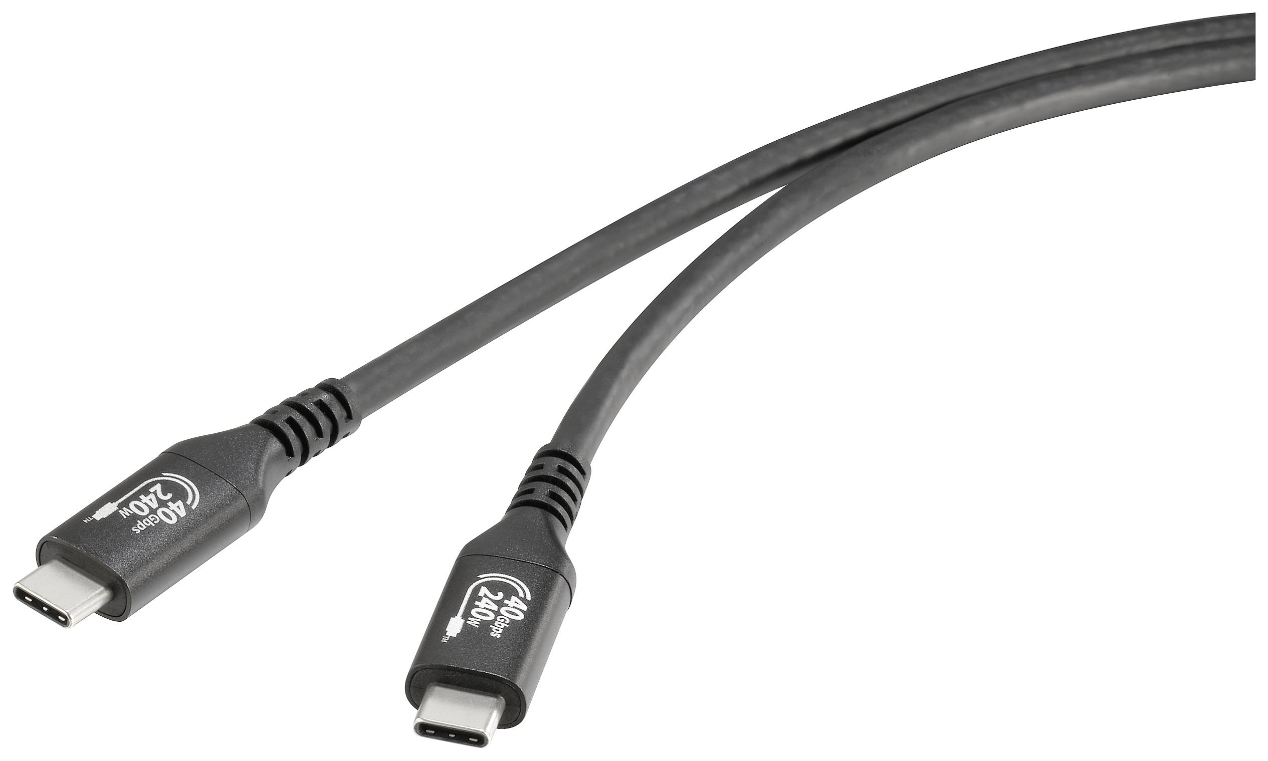 Zwei schwarze USB-C-Kabel mit der Aufschrift '240W', die schnelle Datenübertragung und hohe Ladeleistung anzeigen.