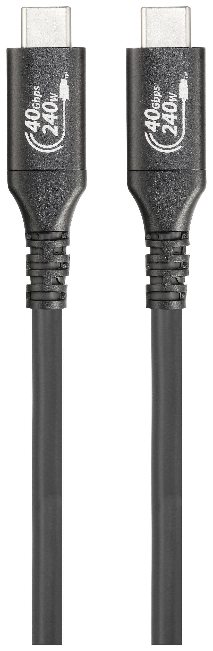 Zwei schwarze USB-C-Kabel mit der Aufschrift '240W' und '40Gbps', die auf hohe Leistung und schnelle Datenübertragung hinweisen.