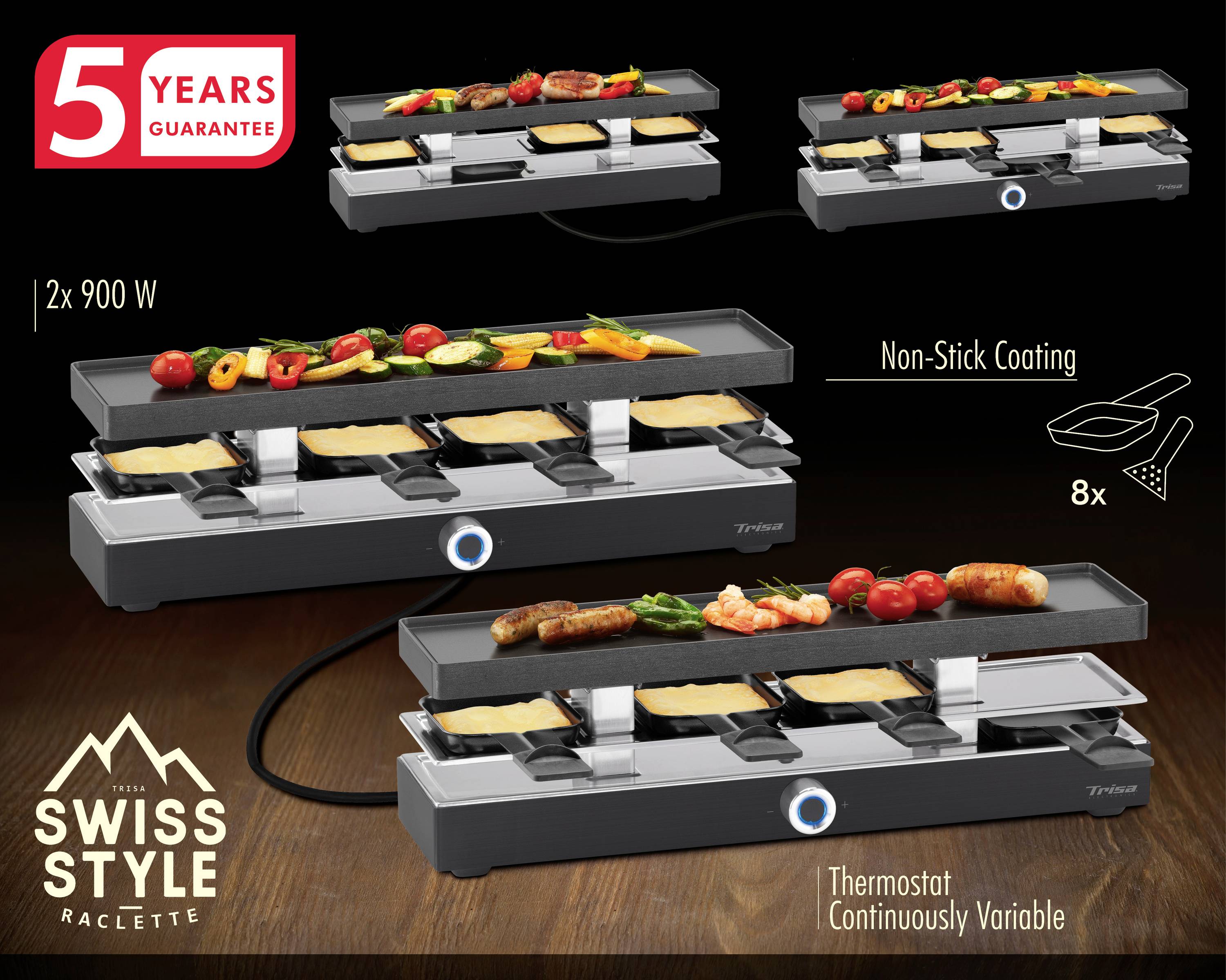 Trisa Style Connect Raclette 8Pfännchen, Antihaftbeschichtung Schwarz