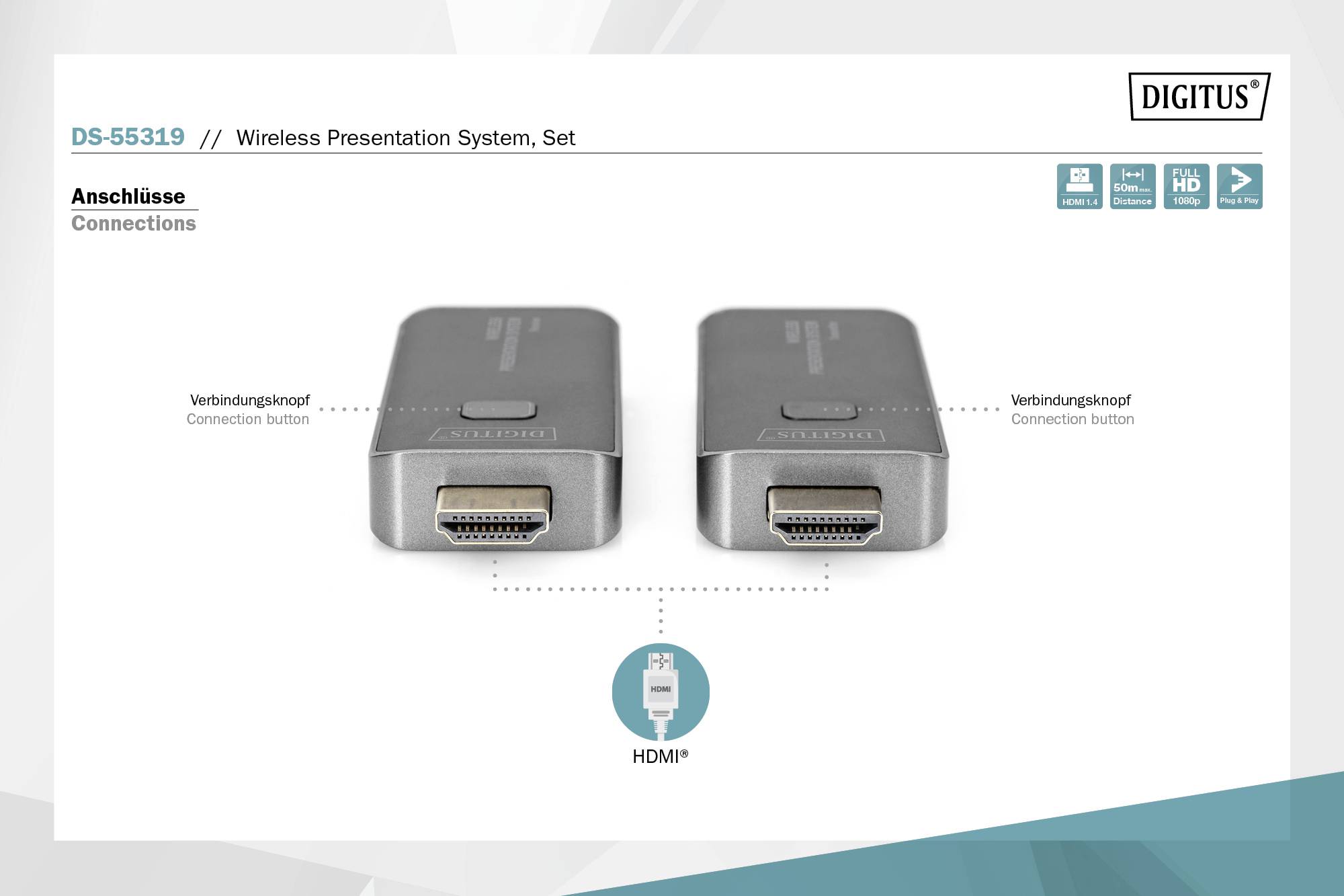 Digitus DS-55319 HDMI-Funkübertragung (Set) 50m 5GHz 1920 x 1080 Pixel