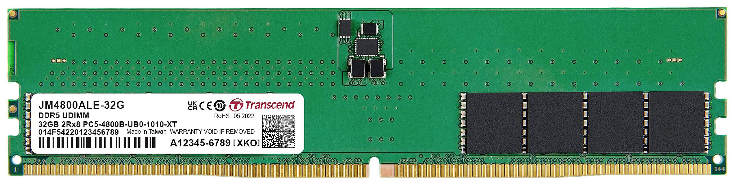 Transcend JM4800ALE-32G PC-Arbeitsspeicher Modul DDR5 32 GB 1 x 32 GB ECC 4800 MHz 288pin DIMM CL40 JM4800ALE-32G
