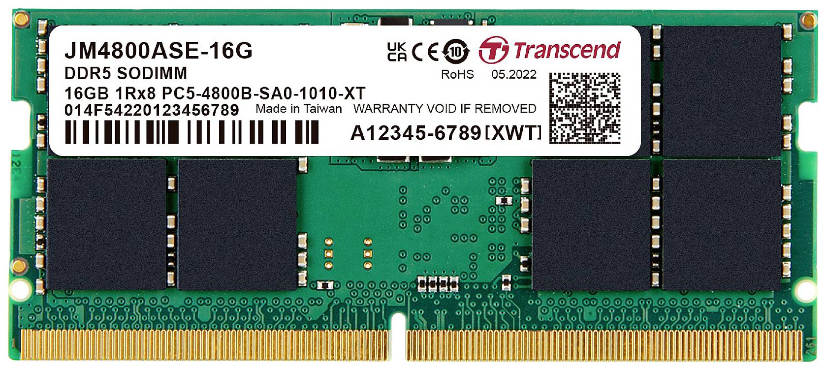 Transcend JM4800ASE-16G Laptop-Arbeitsspeicher Modul DDR5 16 GB 1 x 16 GB ECC 4800 MHz 262pin SO-DIMM CL40 JM4800ASE-16G