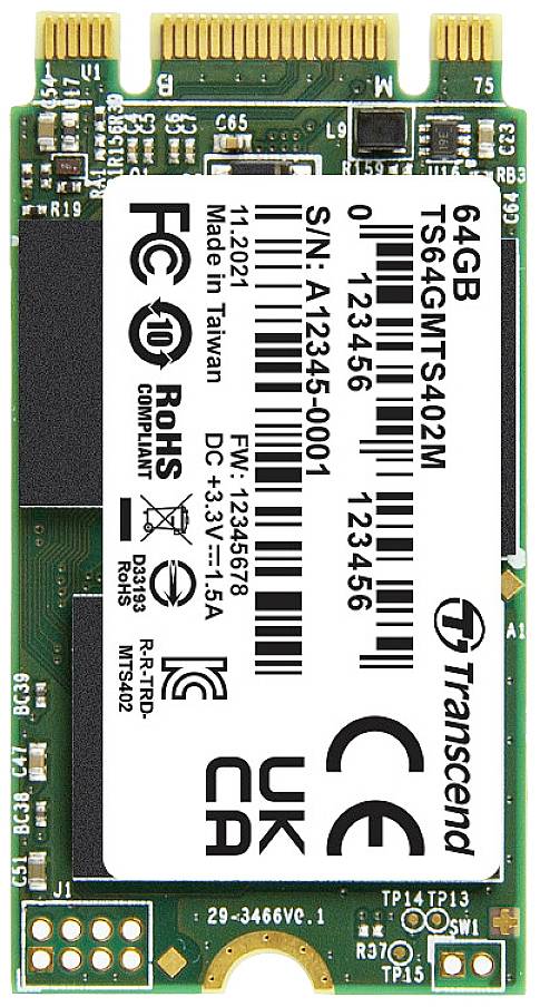 Transcend MTS402M 64GB Interne M.2 SATA SSD 2242 SATA III Industrial TS64GMTS402M