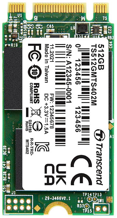 Transcend MTS402M 256 GB Interne M.2 PCIe NVMe SSD 2242 SATA III Industrial TS256GMTS402M