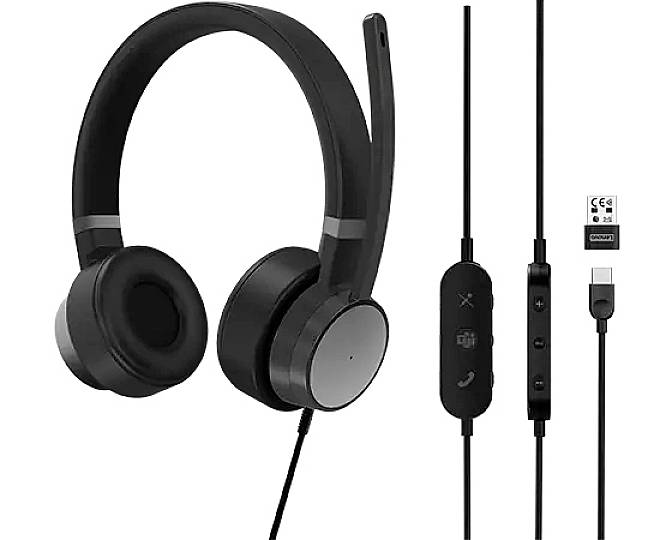 Lenovo Go On Ear Headset kabelgebunden Stereo Schwarz Mikrofon-Rauschunterdrückung Lautstärkeregelung, Mikrofon-Stummschaltung Computer