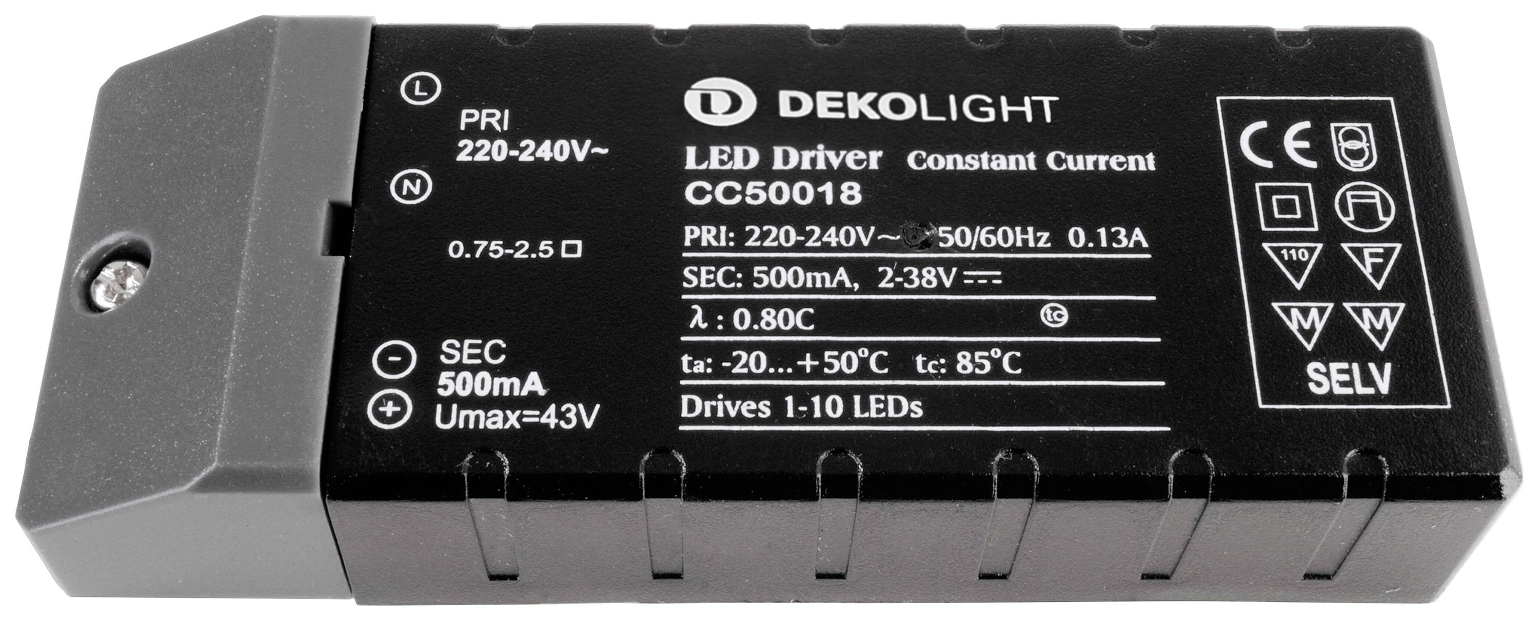 Deko Light BASIC, CC, CC50018/18W LED-Trafo Konstantstrom 18W 500mA 2 - 38V 1St.