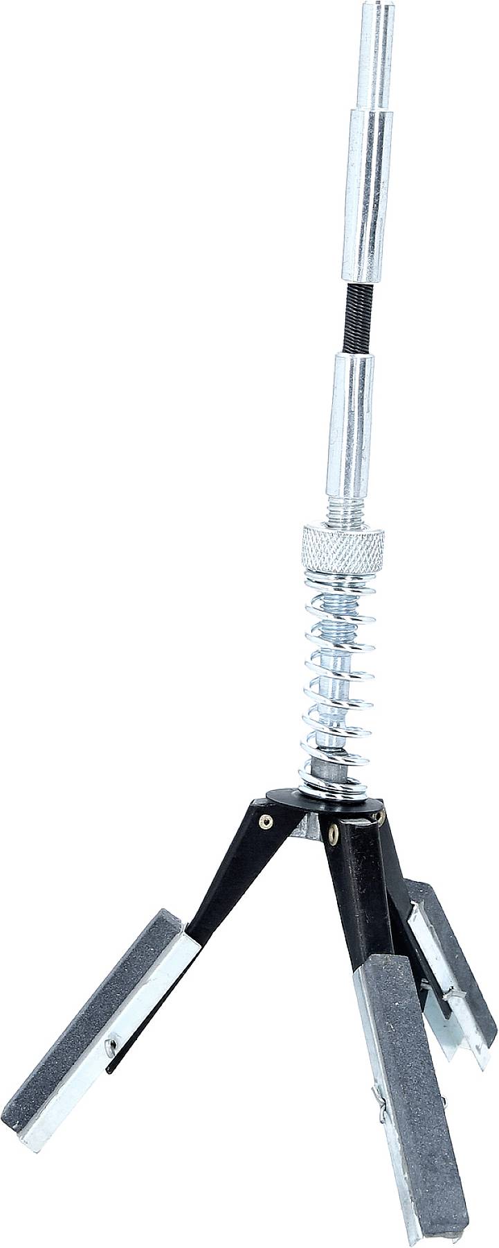 Ein federbelasteter Fliesenheber mit drei Metallarmen, die für sicheren Halt ausgelegt sind. Eignet sich zum Heben von Fliesen.