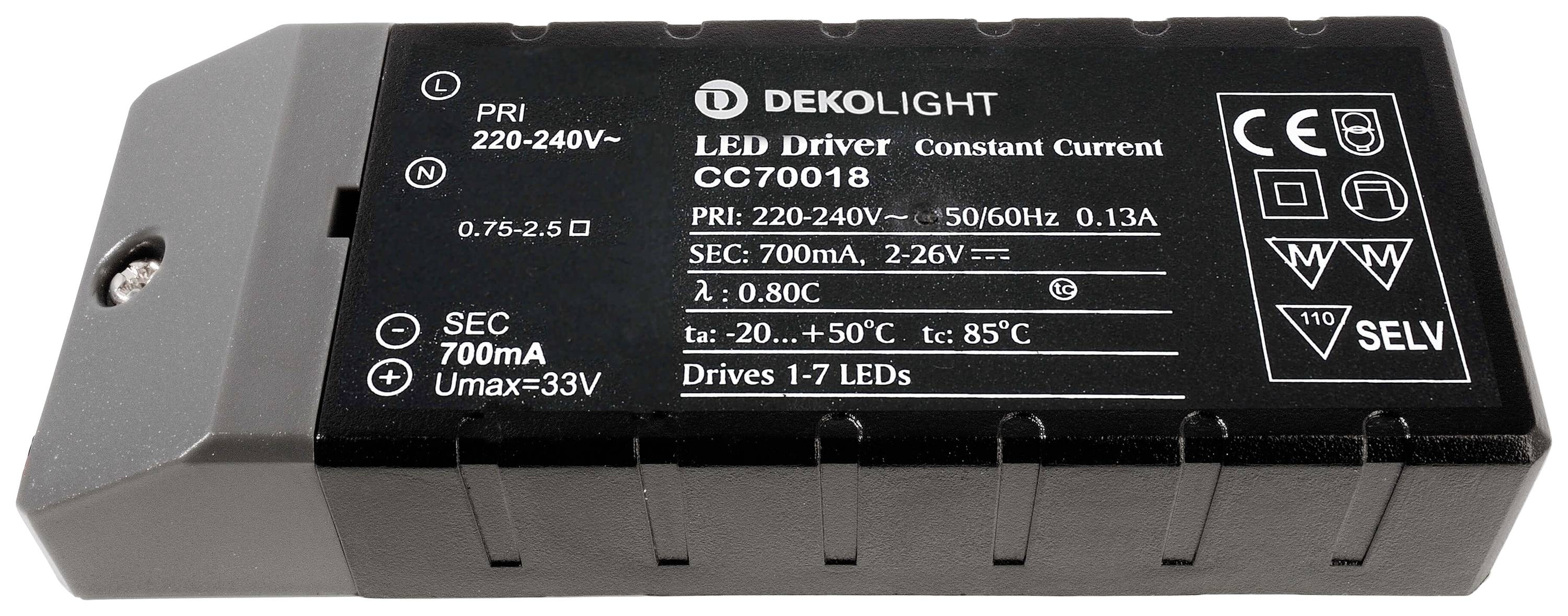 Deko Light BASIC, CC, CC70018/18W LED-Trafo Konstantstrom 18W 700mA 2 - 26V 1St.