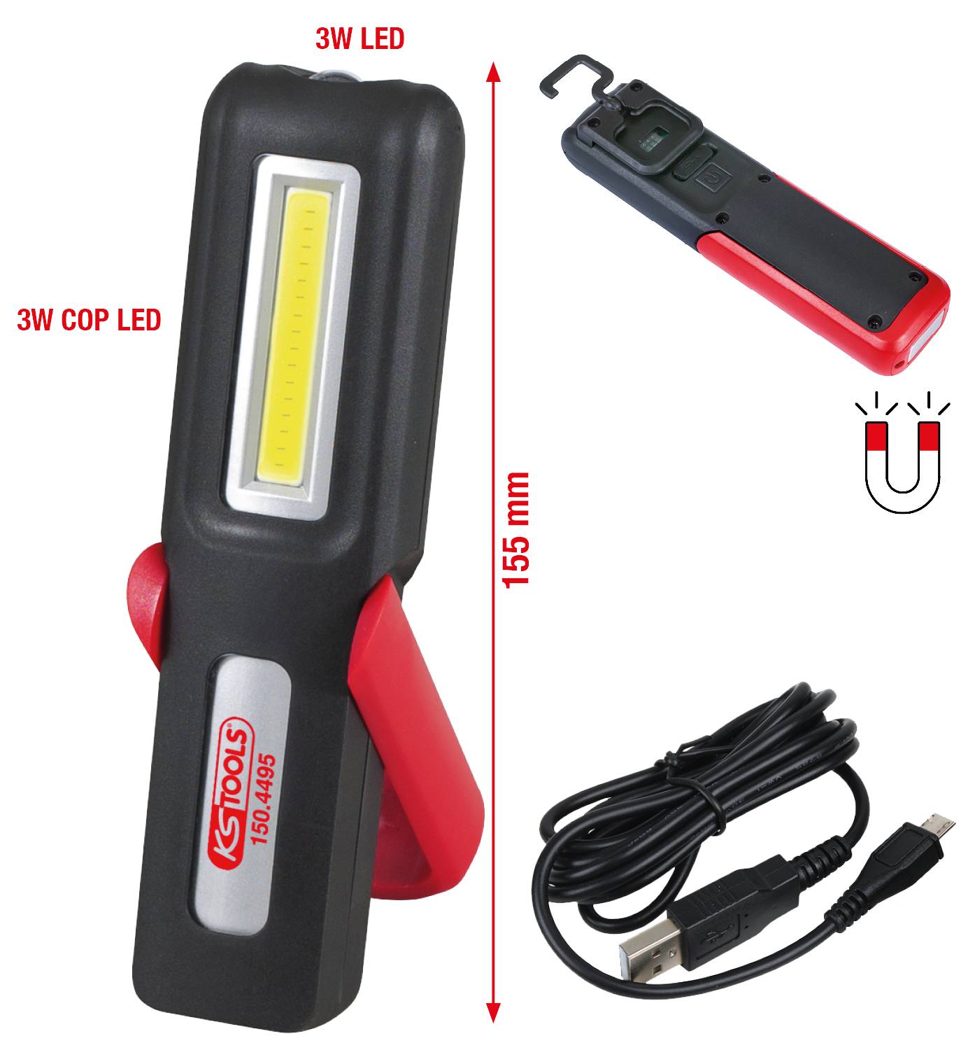 KS Tools 150.4495 Mobile Werkstatt-Handlampe, knickbar, 3 Watt COB LED 2021 Energieeffizienzklasse