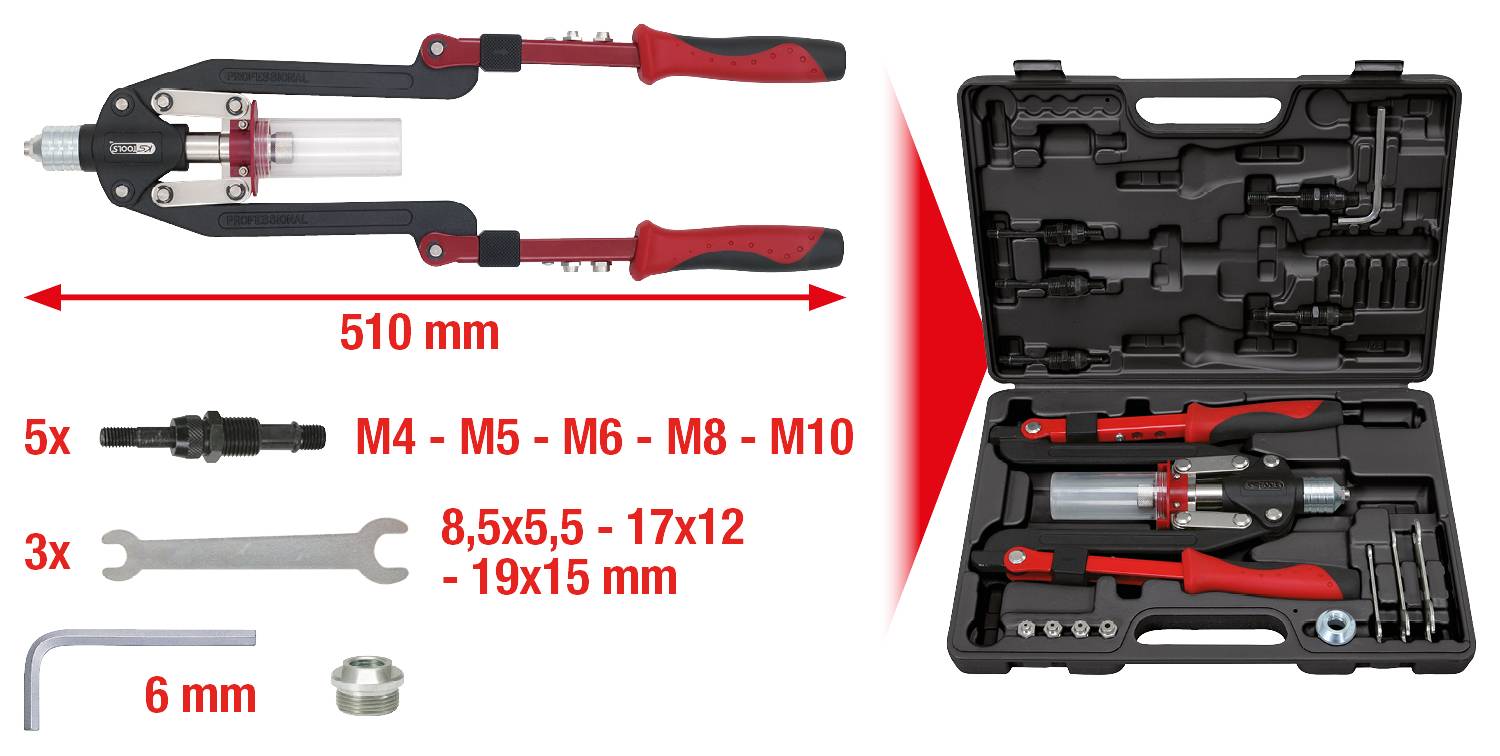 KS Tools 150.9630 Universal-Nietzangen-Satz, 17-tlg