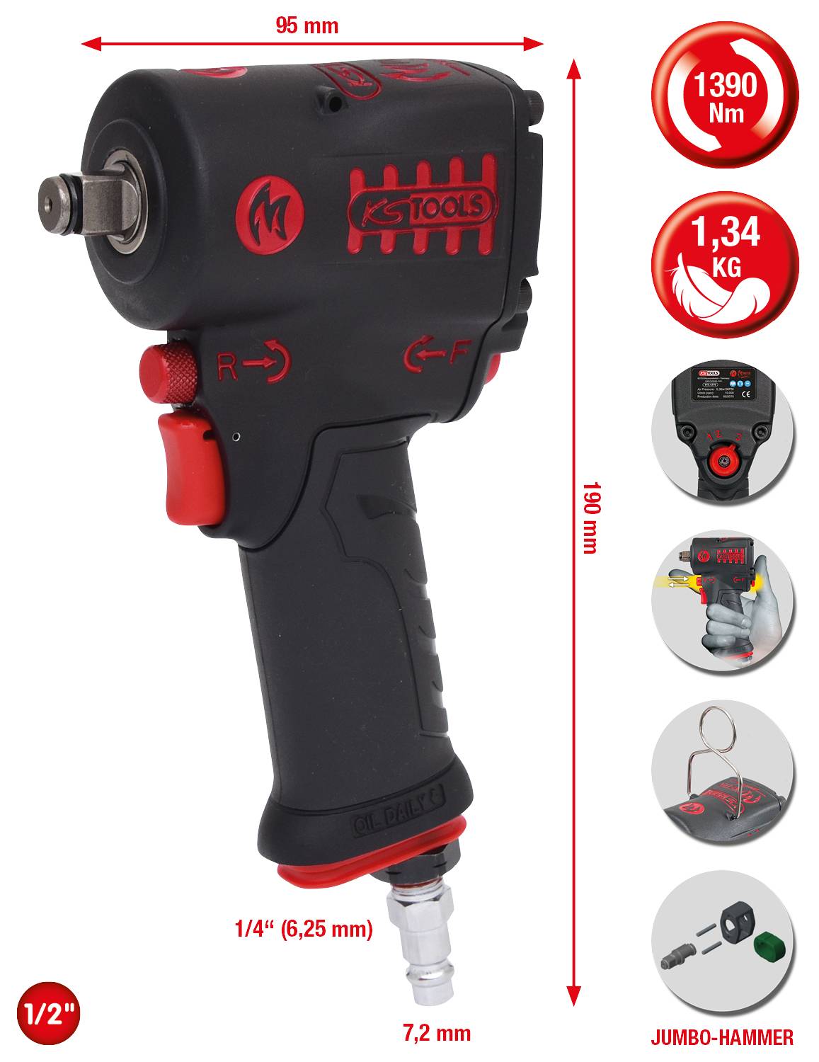 KS Tools 515.1270 515.1270 Druckluft-Schlagschrauber Drehmoment (max.): 615 Nm