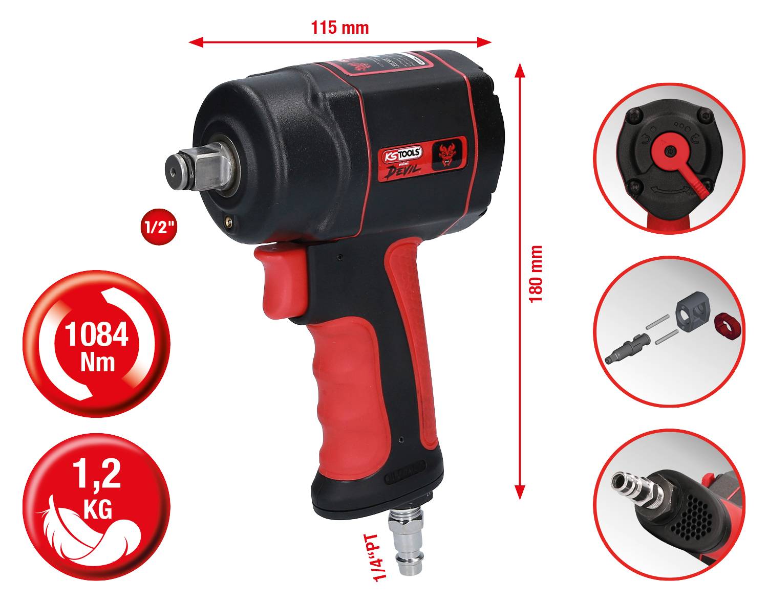 KS Tools 515.1315 515.1315 Druckluft-Schlagschrauber Drehmoment (max.): 488 Nm