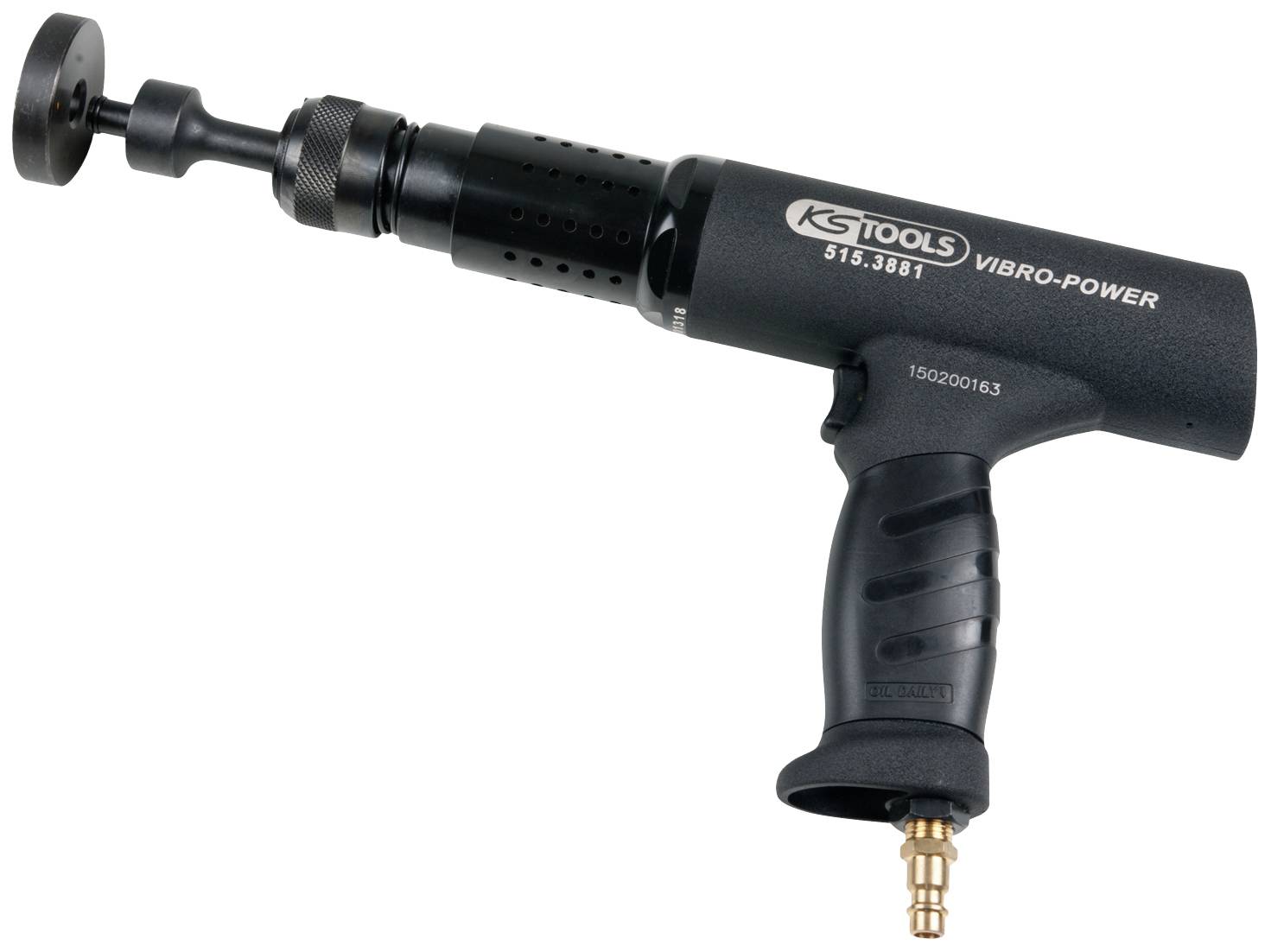 Luftbetriebener Vibroschleifer von KS Tools, Modell 515.3851, mit ergonomischem Griff und rundem Schleifkopf, geeignet für präzise Schleifarbeiten.