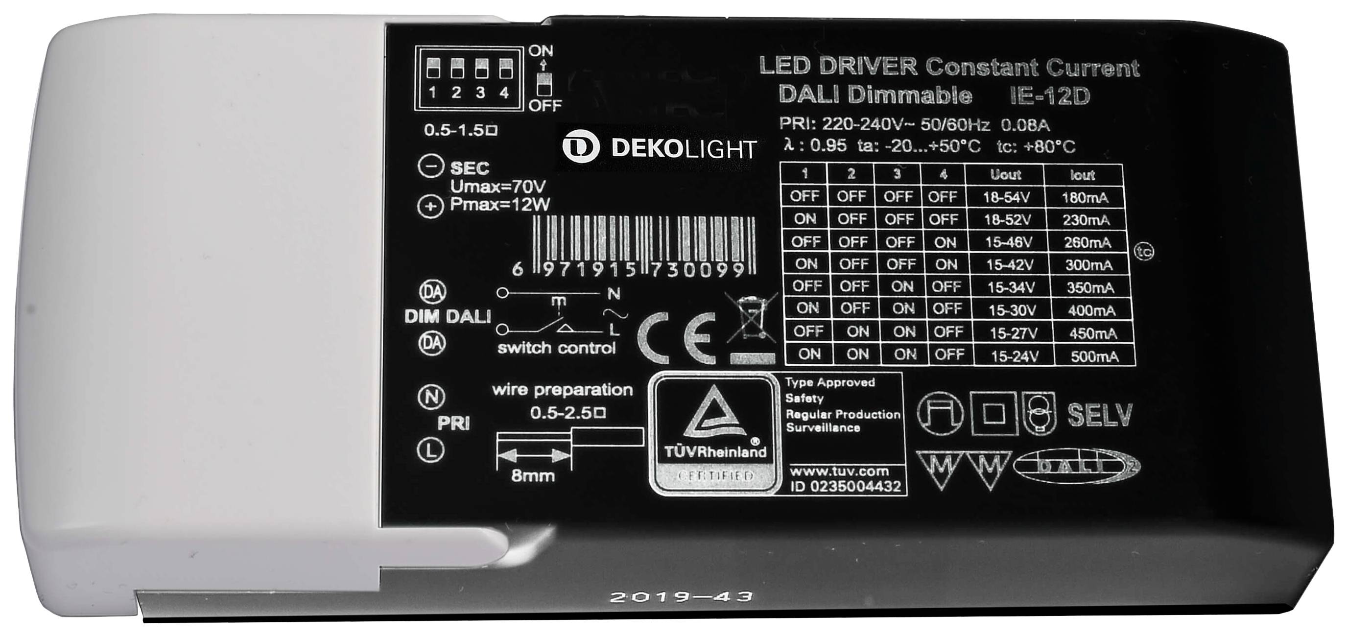 Deko Light BASIC, DIM, Multi CC, IE-12D LED-Treiber Konstantstrom 12 W 500 mA 15 - 52 V 1 St.