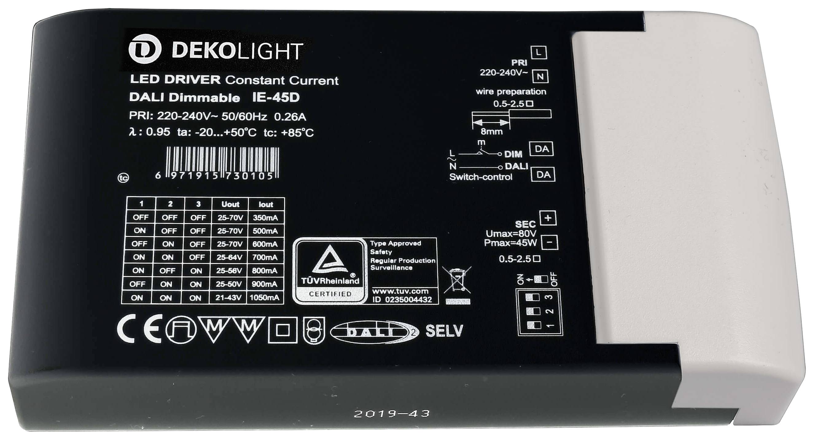 Deko Light BASIC, DIM, Multi CC, IE-45D LED-Treiber Konstantstrom 45 W 350 - 1000 mA 8.75 - 70 V 1 St.