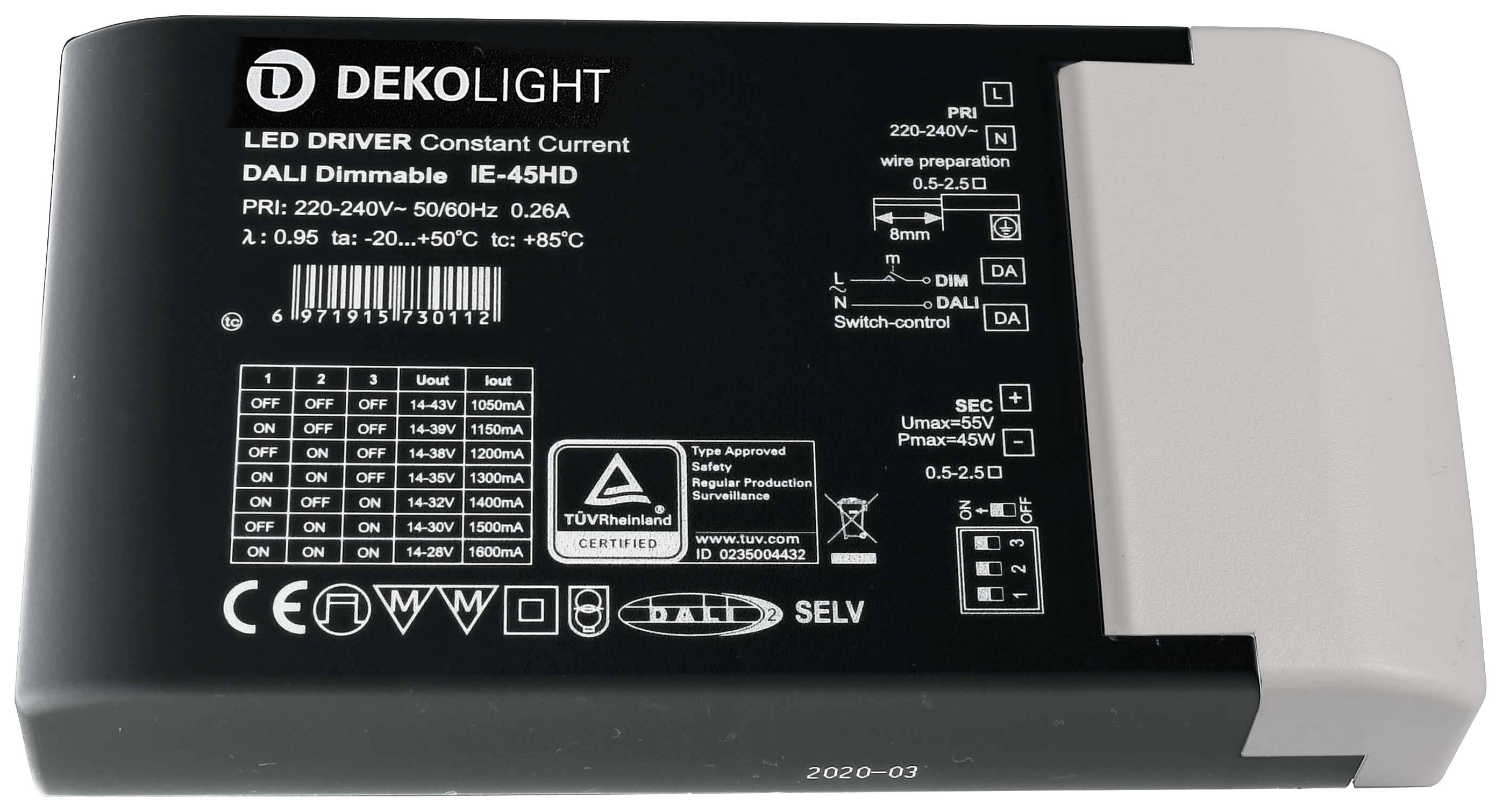 Deko Light BASIC, DIM, Multi CC, IE-45HD LED-Treiber Konstantstrom 45W 1050 - 1600mA 14 - 43V 1St.