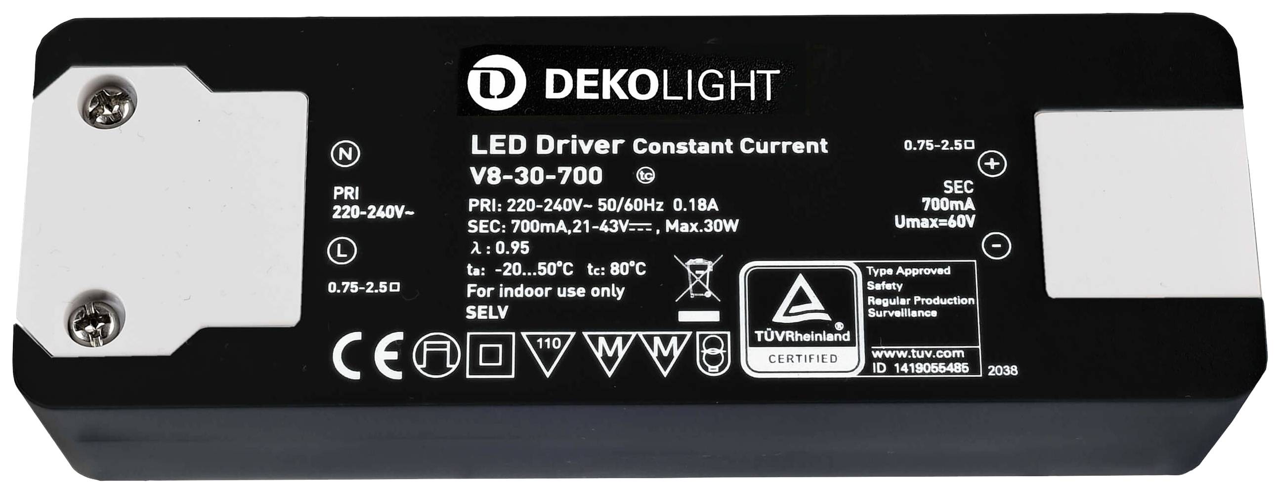 Deko Light BASIC, CC, V8-30-700mA/30W LED-Treiber Konstantstrom 30W 700mA 21 - 43V 1St.