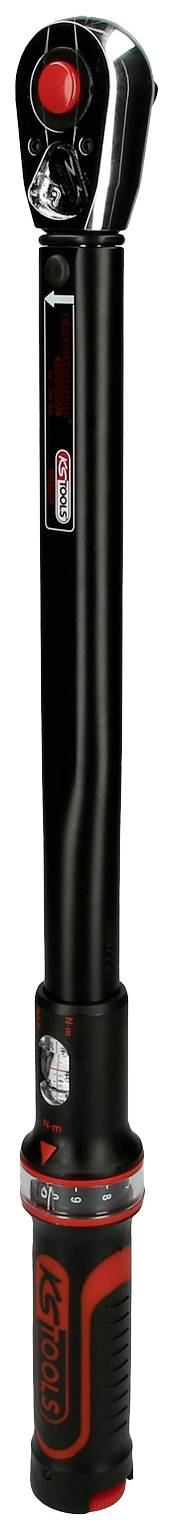 Drehmomentschlüssel mit digitaler Anzeige und rotem Knopf auf schwarzem Griff, geeignet für präzise Einstellungen.