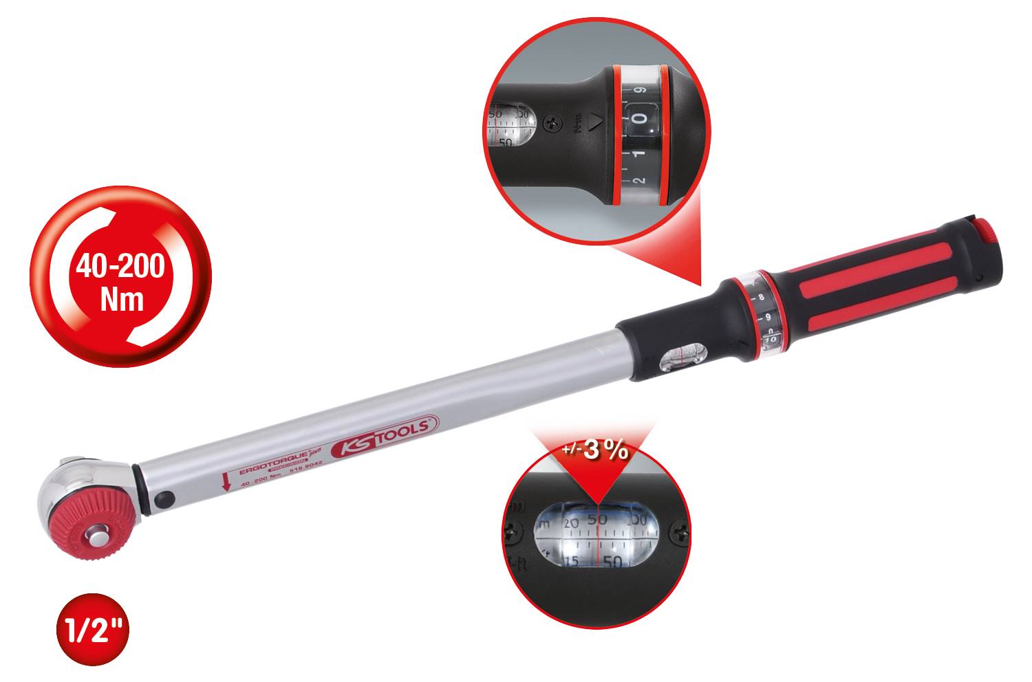Drehmomentschlüssel von KS Tools, einstellbar von 40-200 Nm mit 1/2