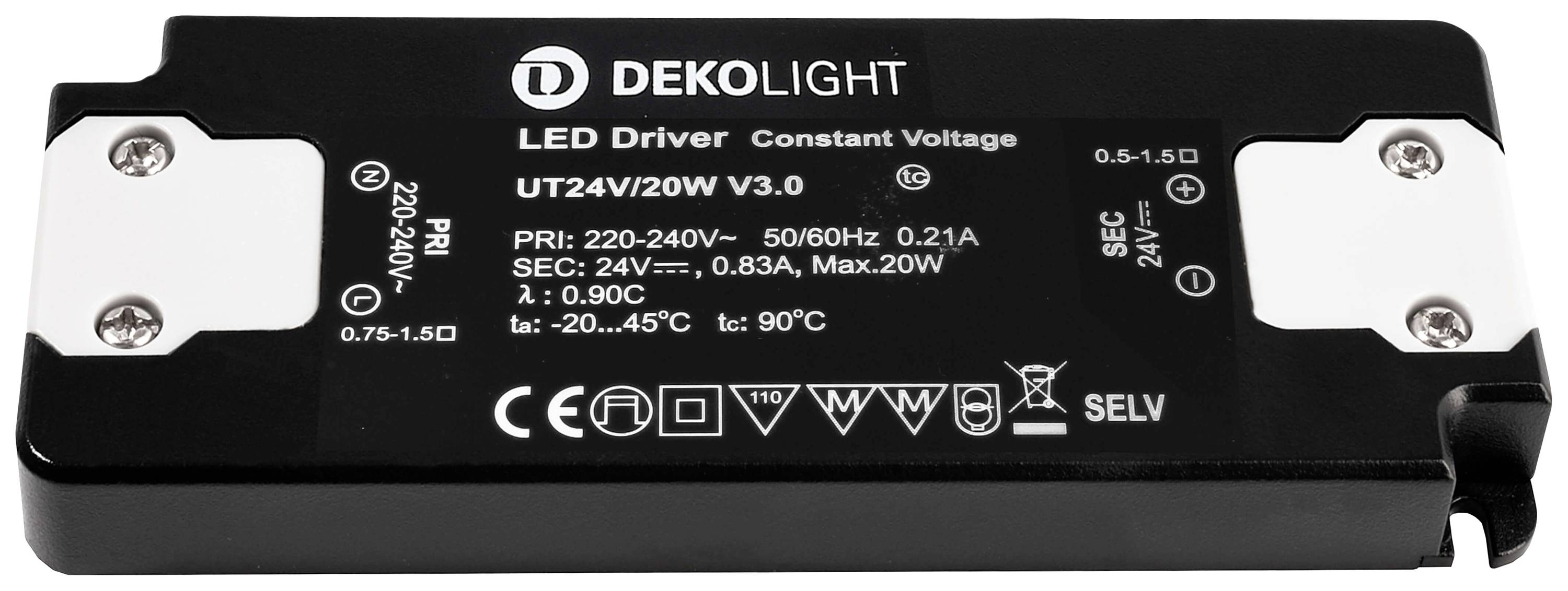 Deko Light FLAT, CV, UT24V/20W LED-Treiber Konstantspannung 20W 0 - 830mA 24V 1St.