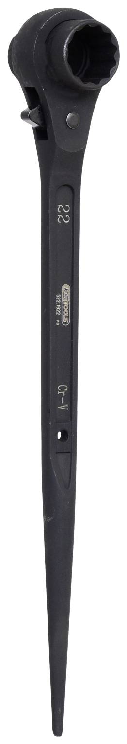 Ein schwarzer Ratschen-Ringschlüssel (22 mm) mit langem Griff, geeignet für mechanische Arbeiten oder Reparaturen.