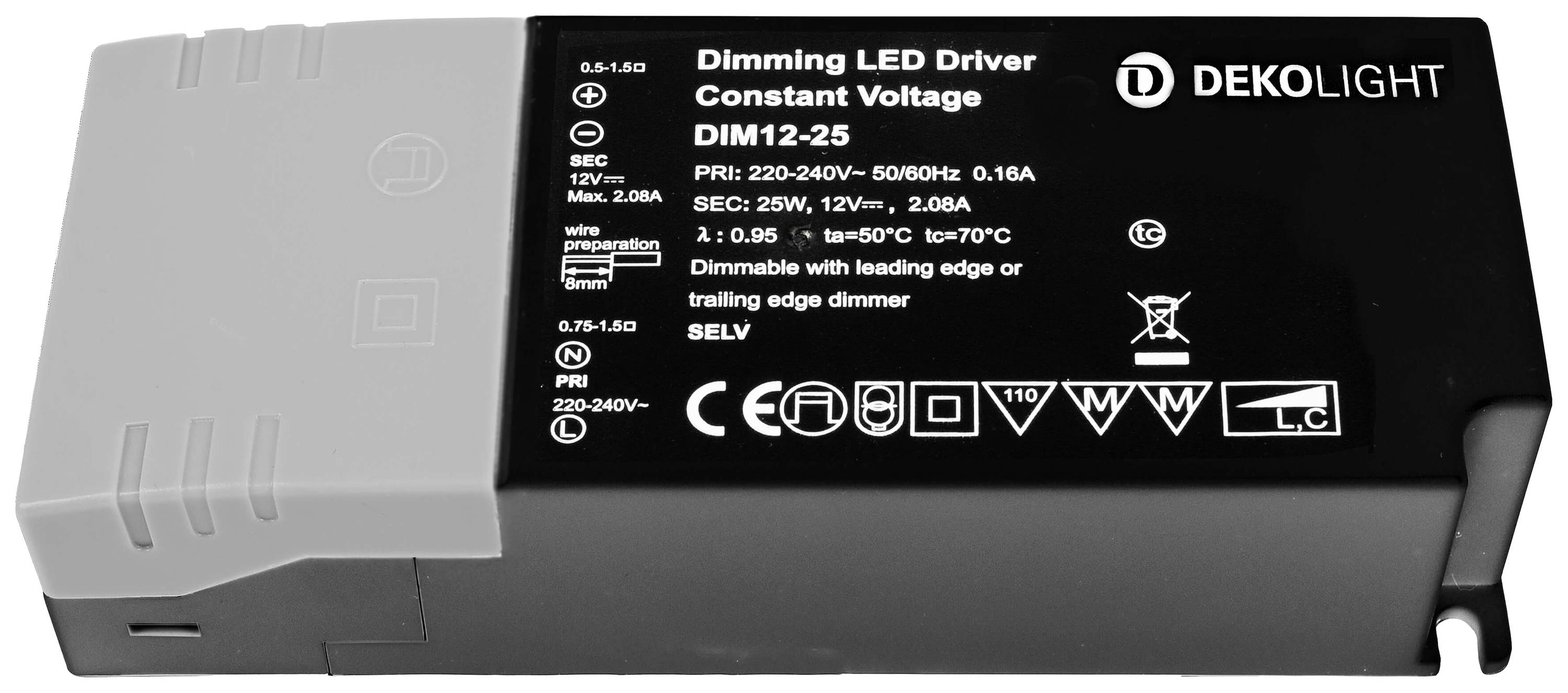 Deko Light BASIC, DIM, CV, 12V 2,5-25W LED-Treiber Konstantspannung 25W 200 - 2080mA 12V 1St.
