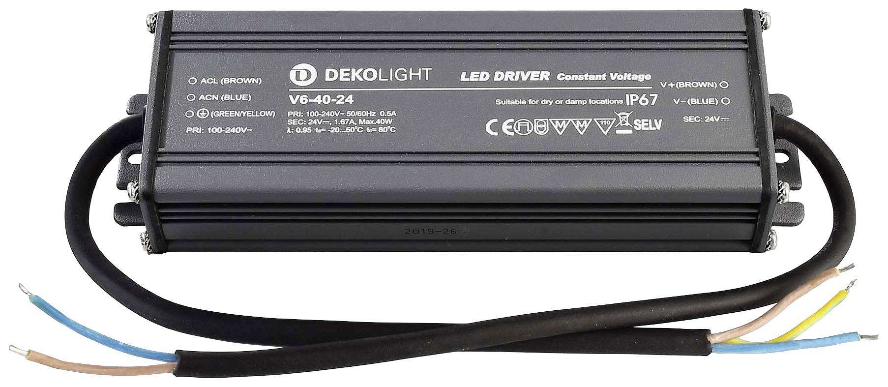 Deko Light IP, CV, V6-40-24 LED-Treiber Konstantspannung 40W 0 - 1670mA 24V 1St.