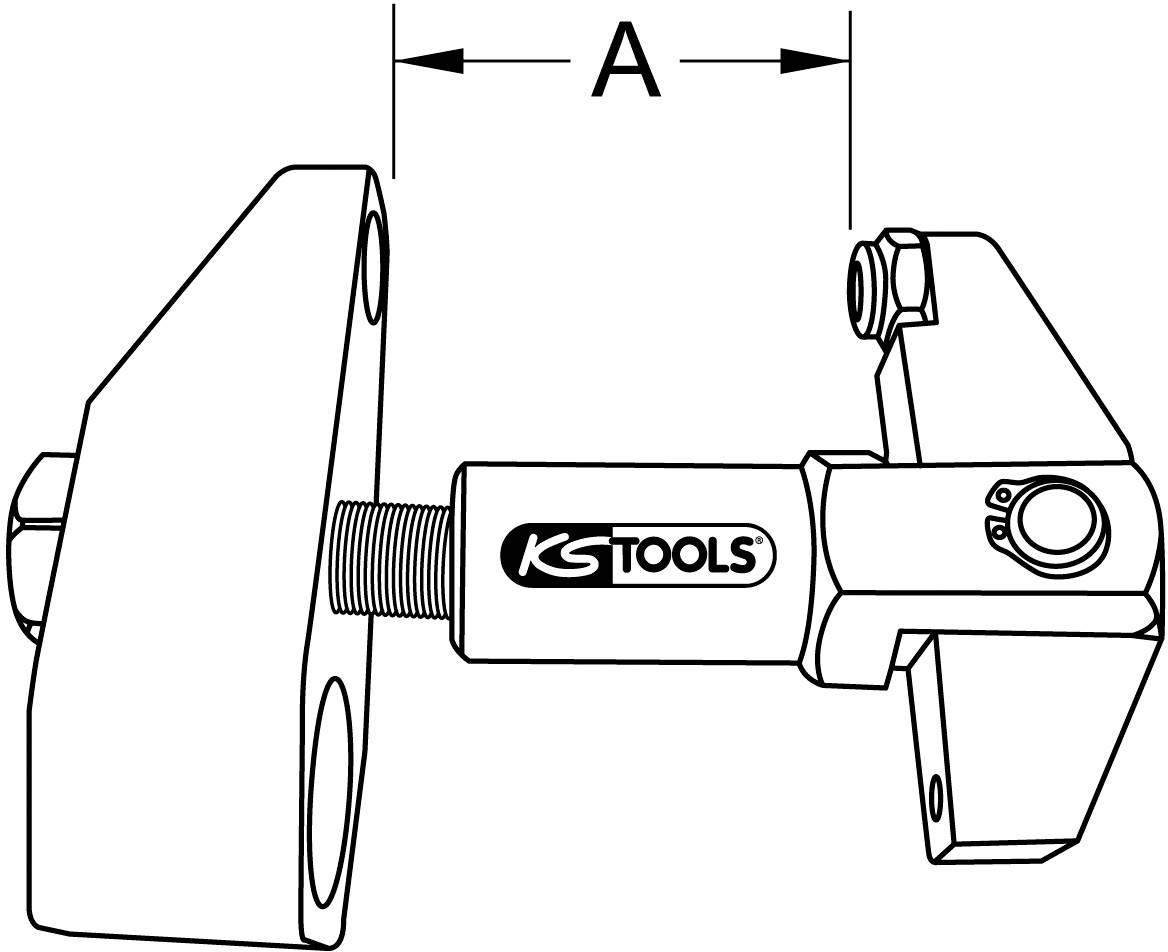 Ein KS Tools Abzieher, dargestellt mit Komponenten und Maßangabe. Entwurf zum Entfernen oder Lösen von festen Teilen.