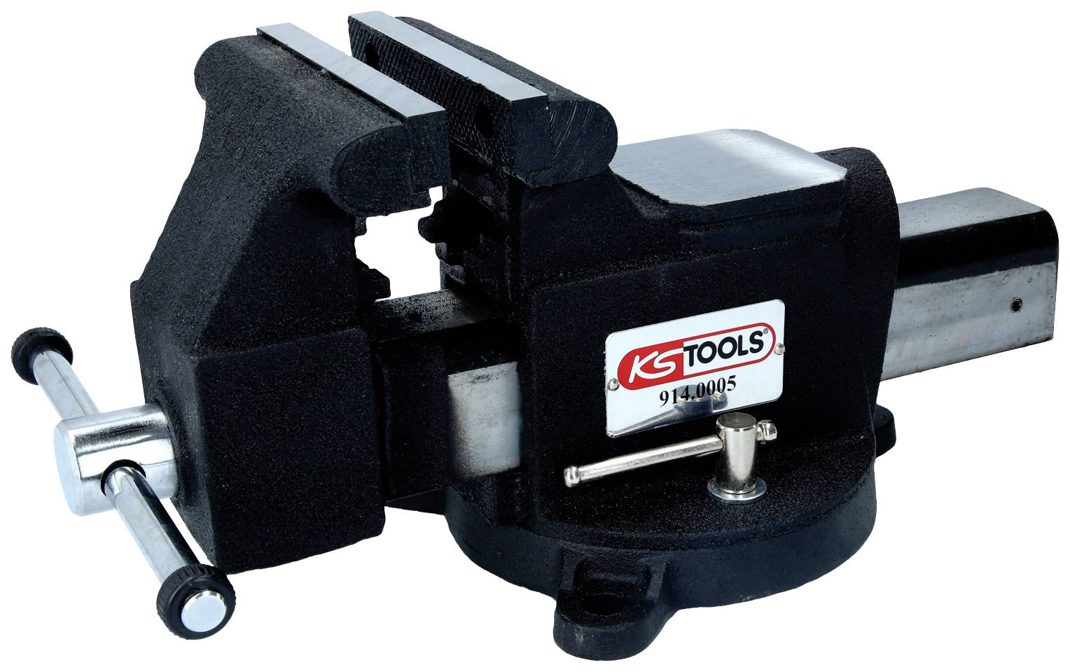Tischschraubstock mit stabilem Metallkörper und Drehgriff, geeignet zum sicheren Fixieren von Werkstücken in der Werkstatt.