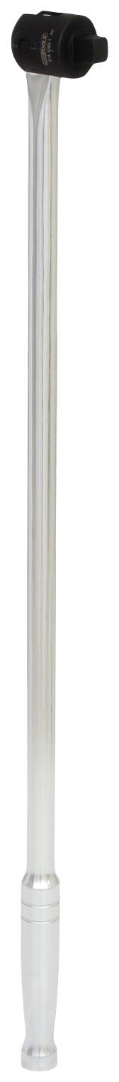 Ein silberner Gehstock mit einem schwarzen Gummigriff und einem gummierten Ende, stehend, für Stabilität und Unterstützung.