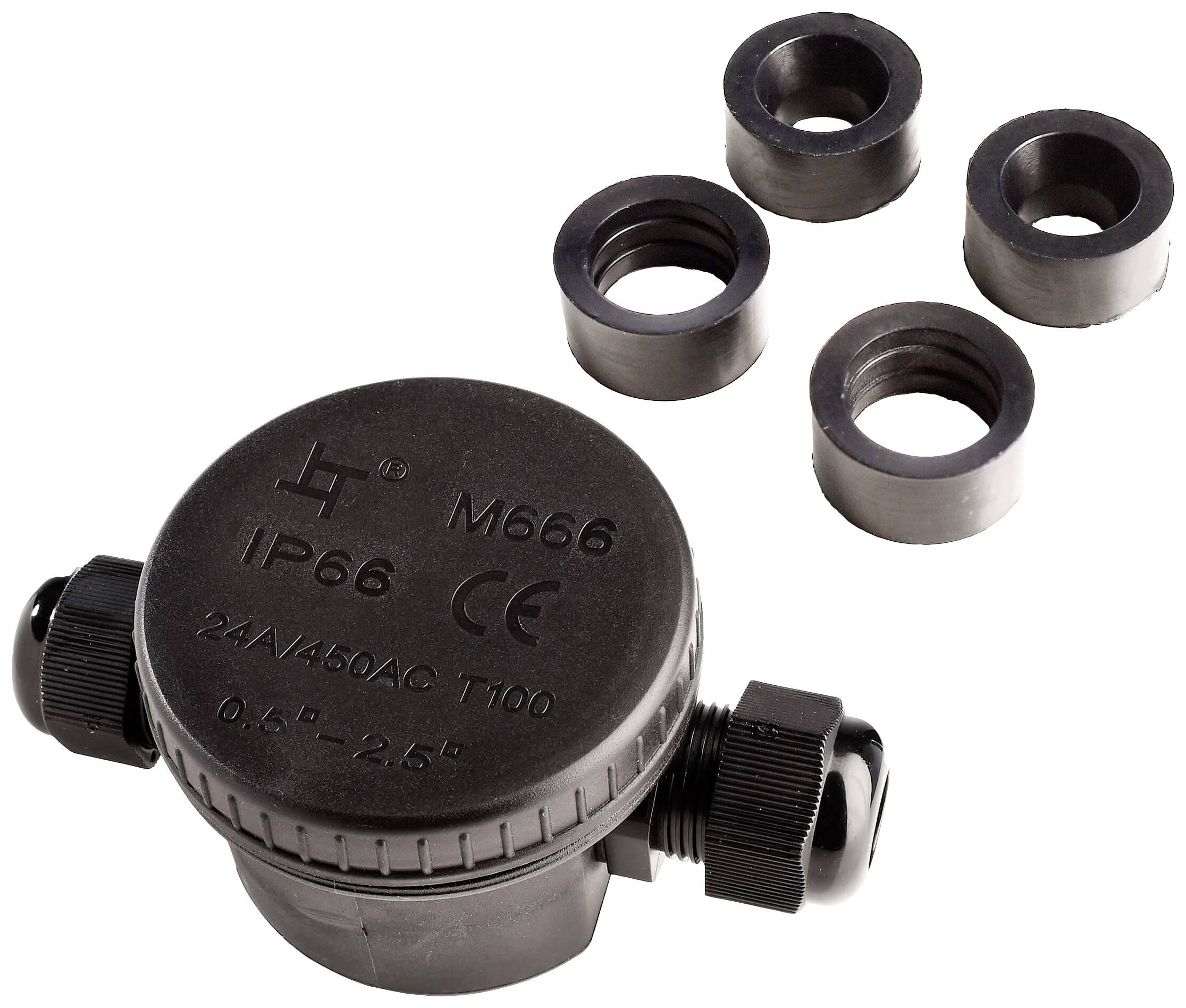 Schwarze Kabelverschraubung IP66 mit CE-Kennzeichnung, Modell M656. Eignet sich für Kabeldurchmesser von 0,5