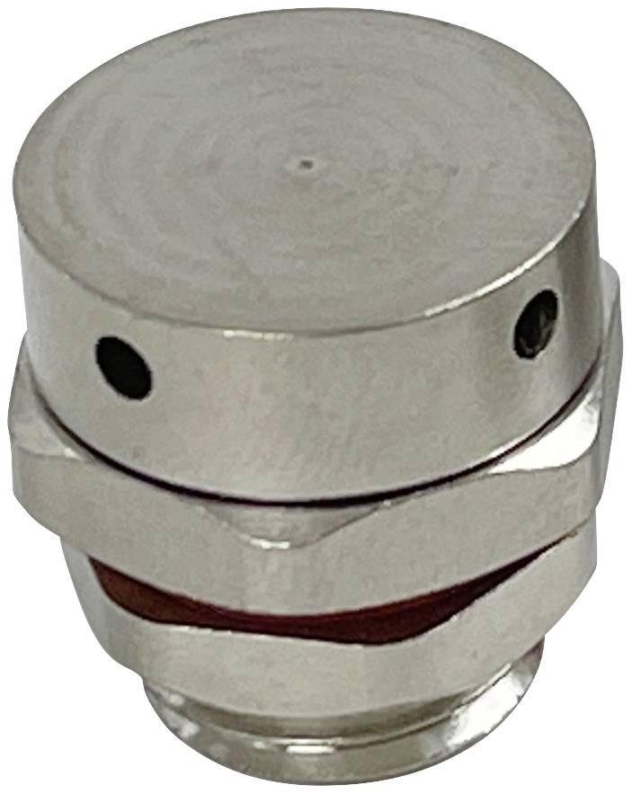 Silberne Sechskant-Befestigungsschraube mit rotem Dichtungsring und zwei seitlichen Löchern.