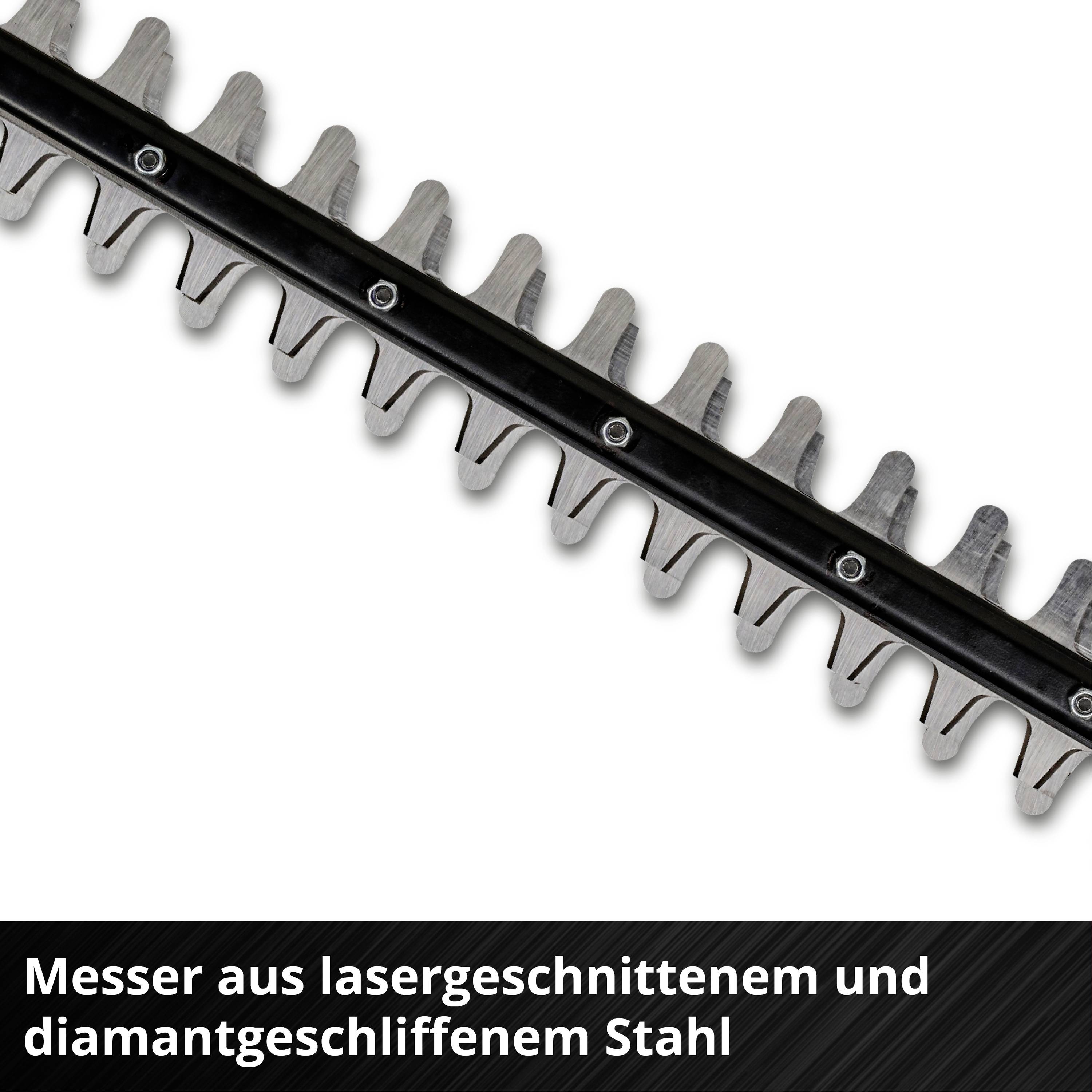 Eine Klinge aus lasergeschnittenem und diamantgeschliffenem Stahl mit mehreren Zacken, geeignet für präzise Schneidarbeiten.