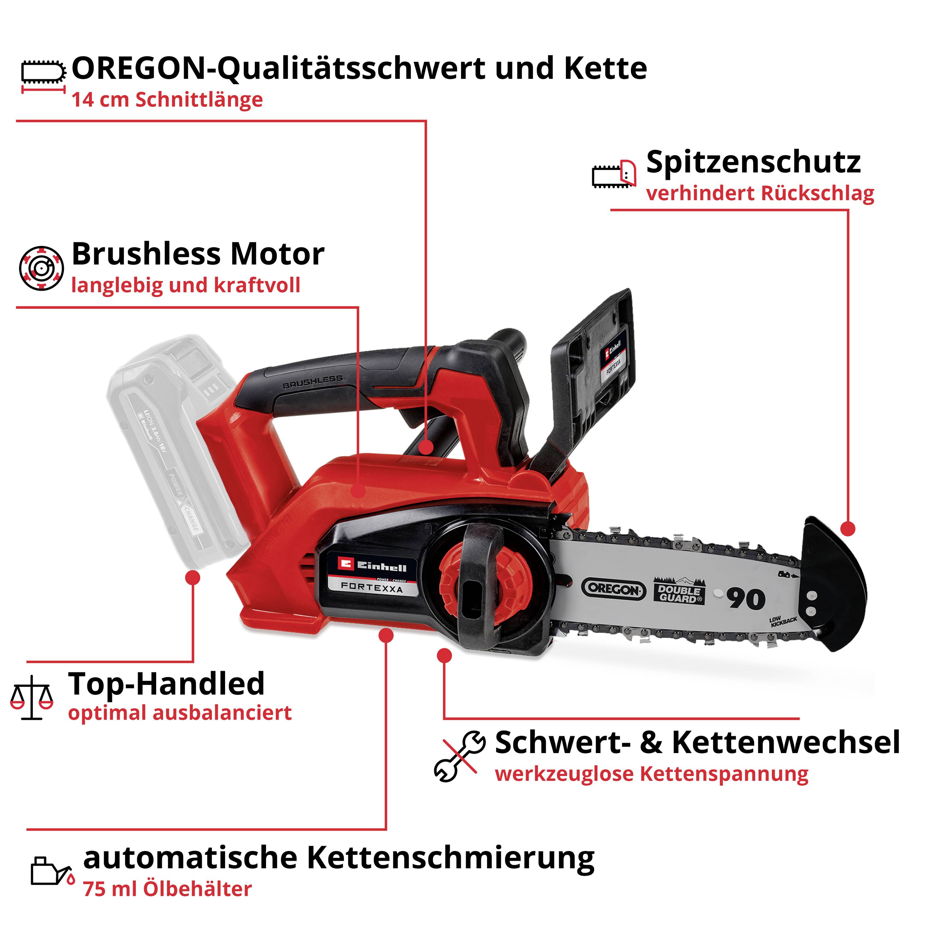 Einhell Professional FORTEXXA 18/20 TH Akku Kettensäge ohne Akku, ohne Ladegerät 18 V Schwertlänge 200 mm