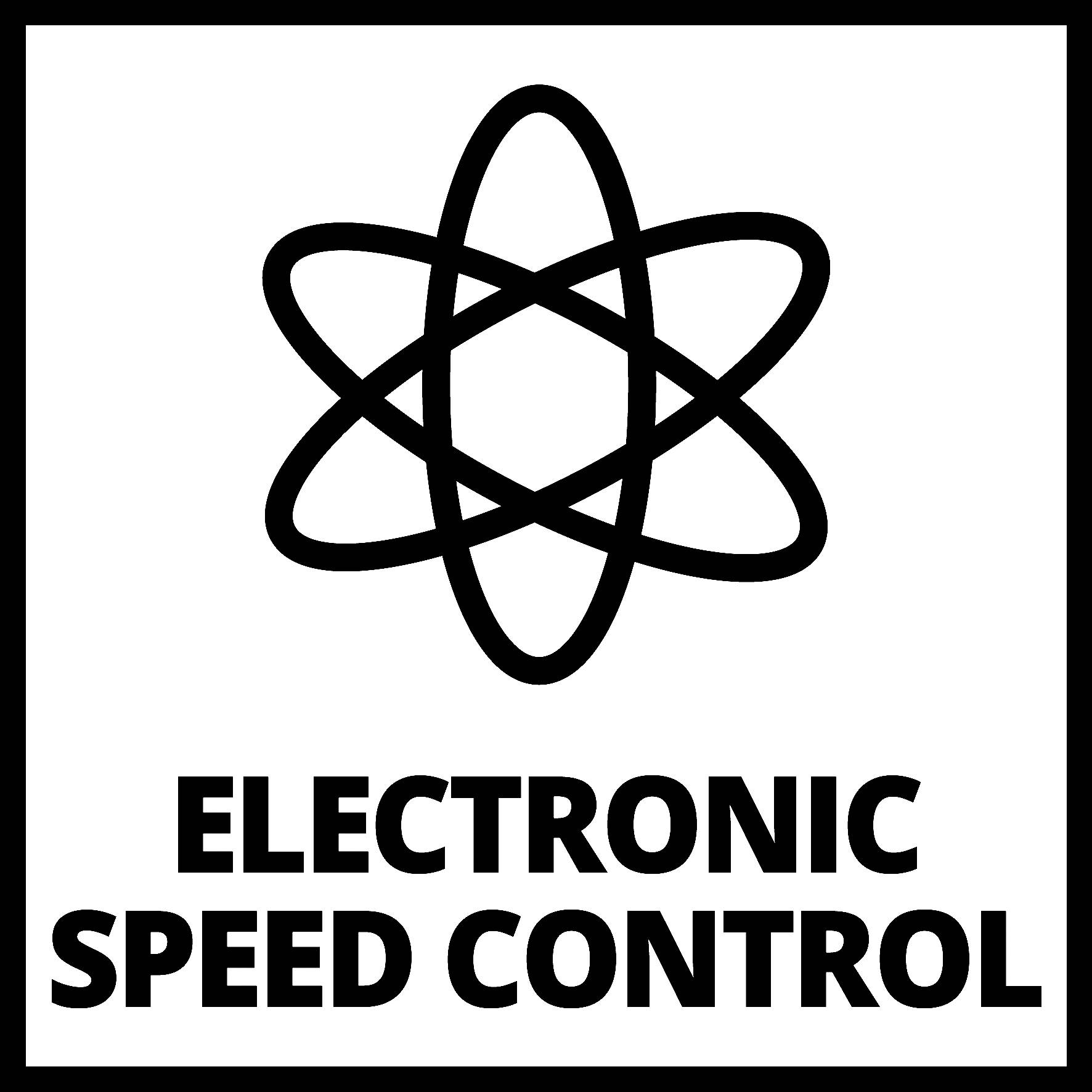'Electronic Speed Control'-Symbol mit Atomemblem in einem Quadrat.