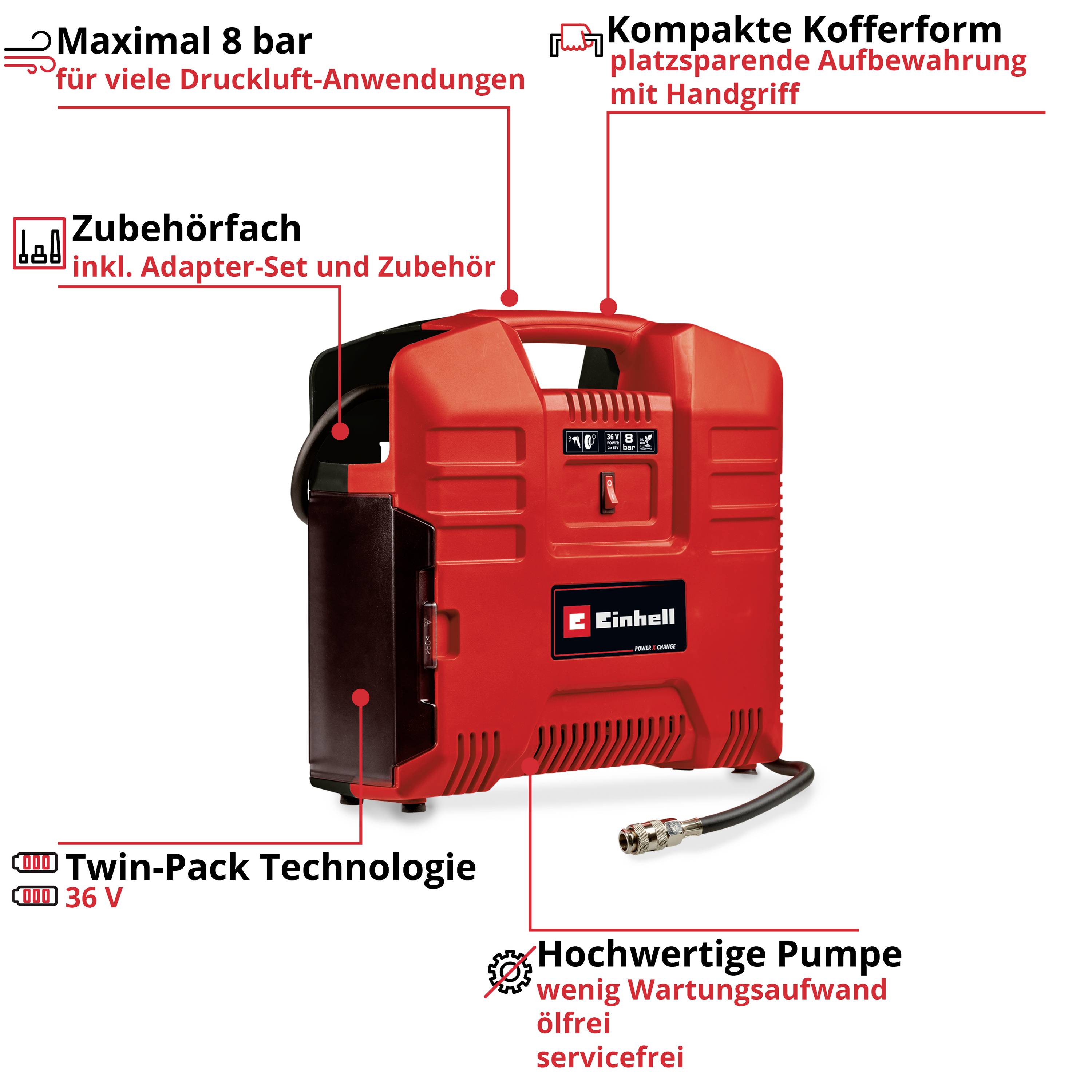 Einhell 4020440 Kompressor Power X-Change TE-AC 36/8 Li OF 8 bar