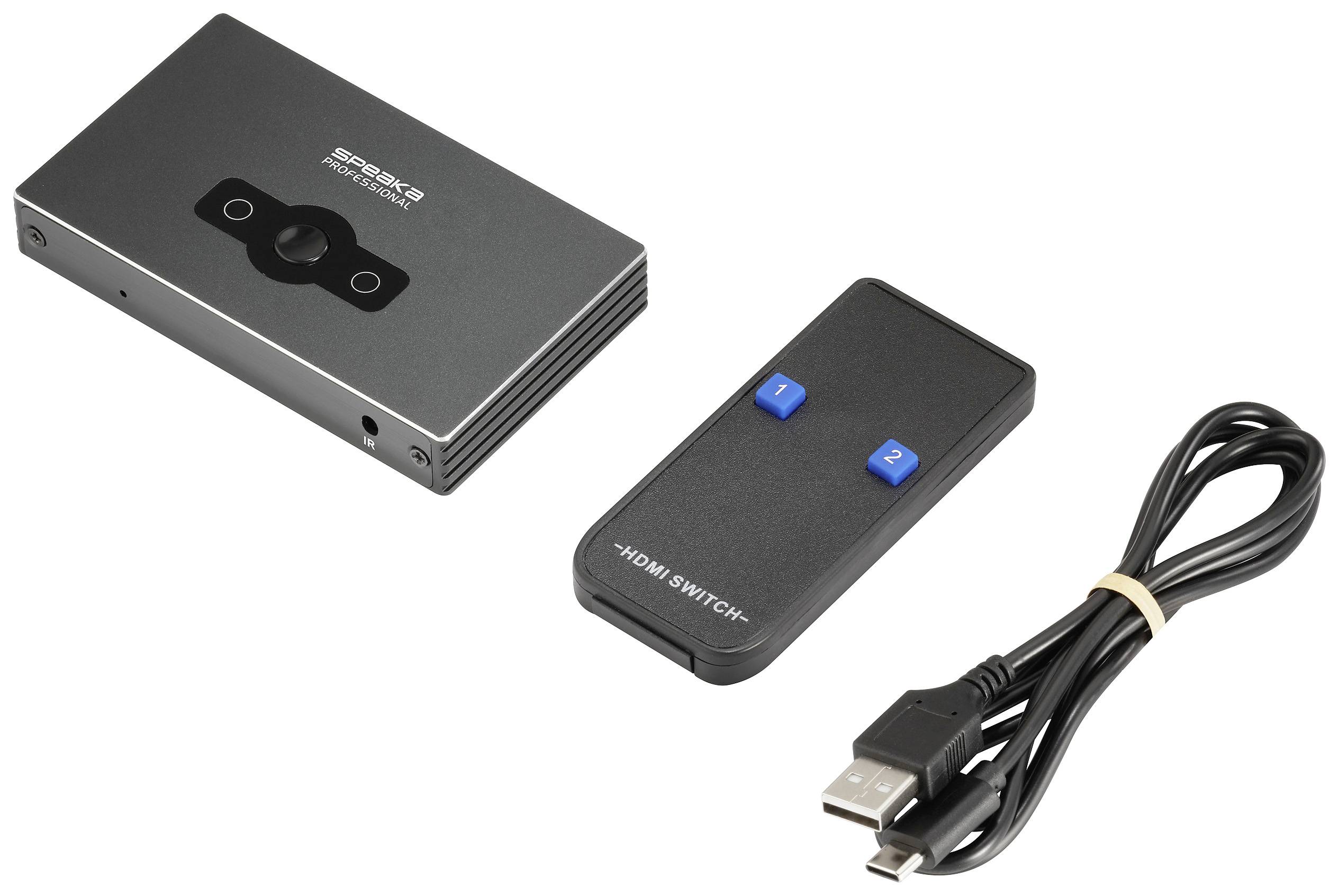 SpeaKa Professional SP-HSW-300 2 Port HDMI-Switch UHD 8K @ 60 Hz, UHD 4K @ 120Hz